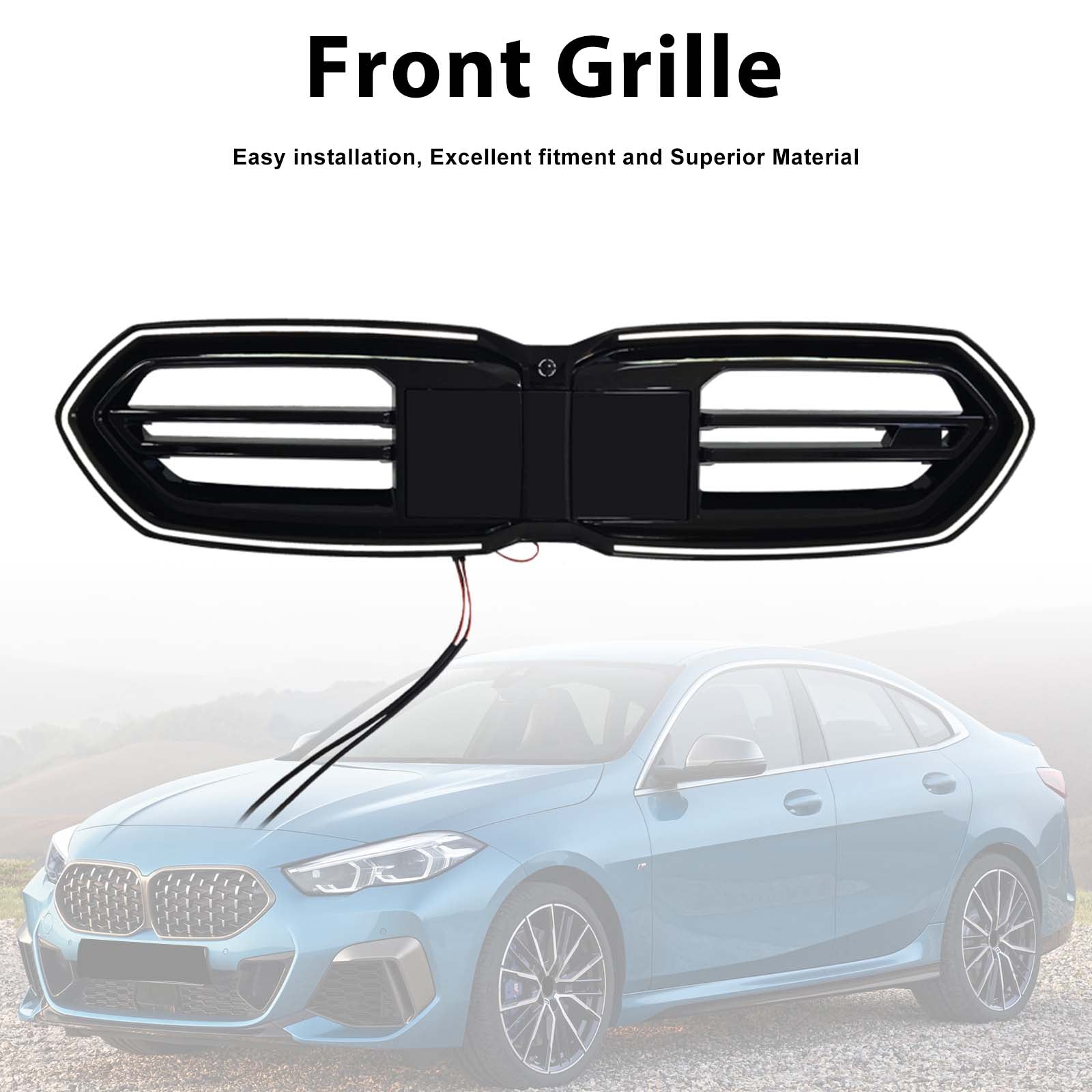 Rejilla de parachoques delantero negra para BMW F70 F74 M235 2025-2026 4 puertas con LED