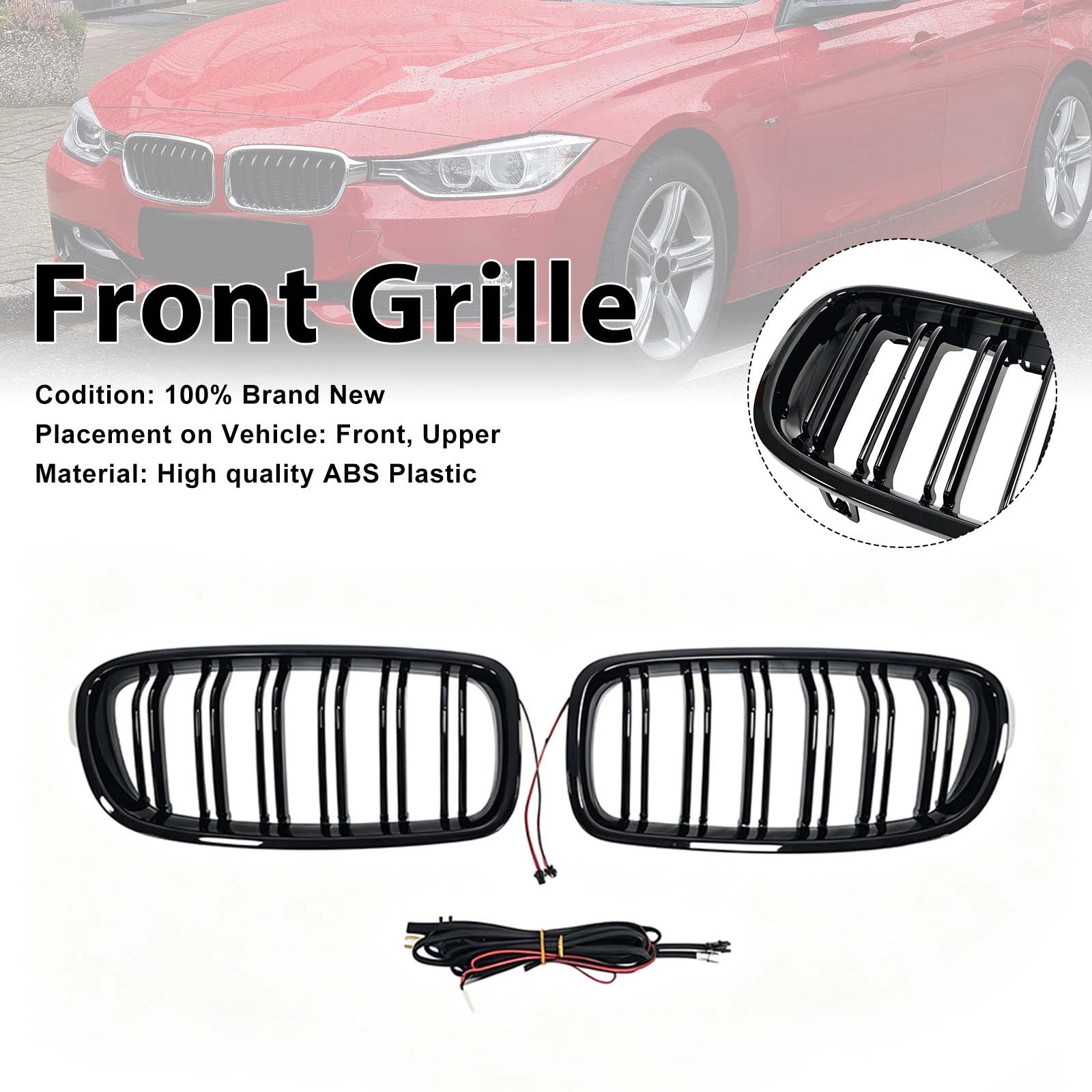 Double Slat Front Kidney Grille Grill Pour BMW 3 Series F30 F35 2012-2019