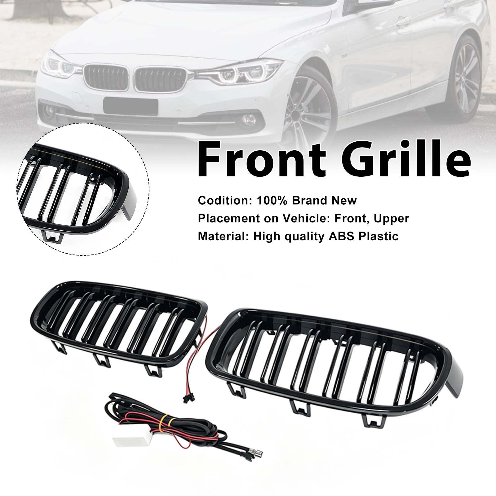 Double Slat Front Kidney Grille Grill Pour BMW 3 Series F30 F35 2012-2019