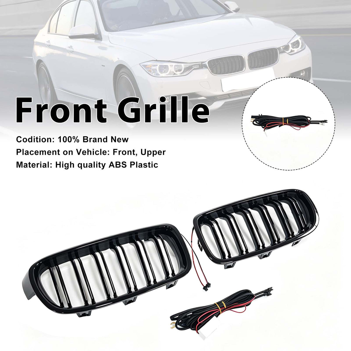 Double Slat Front Kidney Grille Grill Pour BMW 3 Series F30 F35 2012-2019