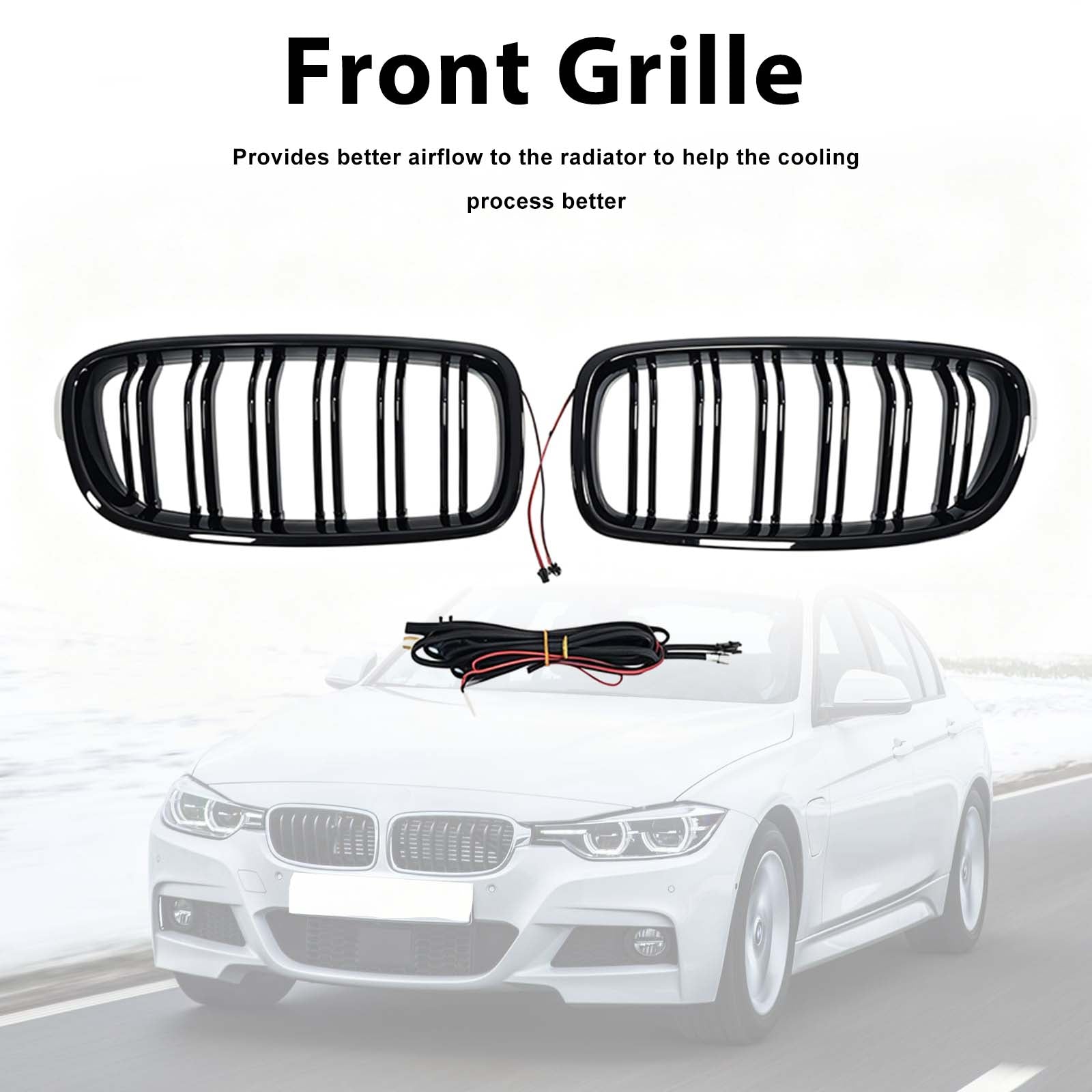 Double Slat Front Kidney Grille Grill Pour BMW 3 Series F30 F35 2012-2019