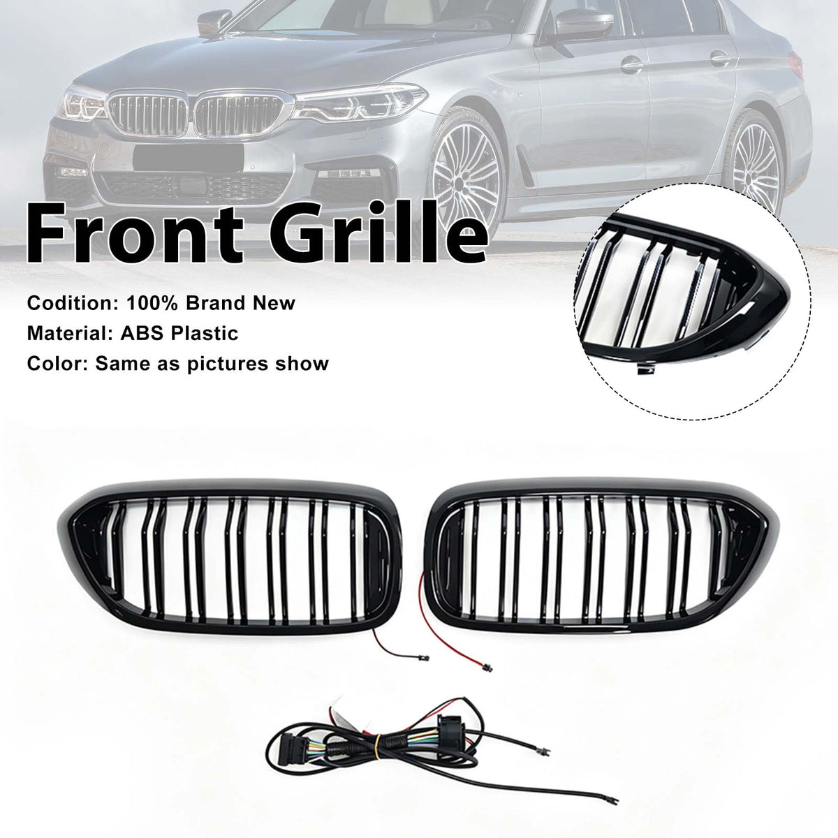 Double Slat Front Kidney Grille Pour BMW 5 Series G30 G31 2017-2020 W/LED