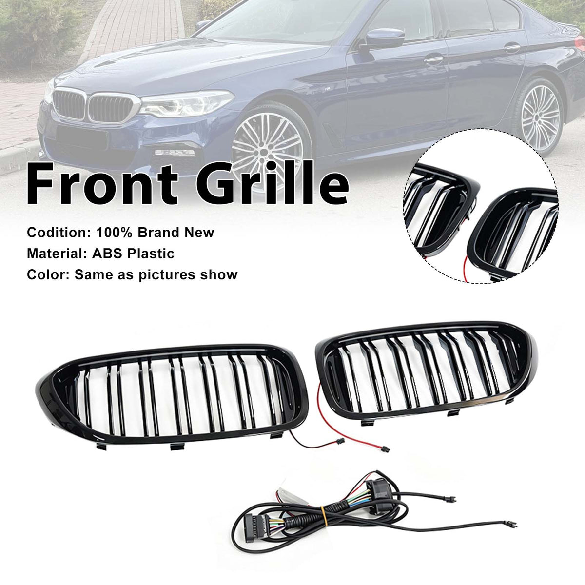 Double Slat Front Kidney Grille Pour BMW 5 Series G30 G31 2017-2020 W/LED