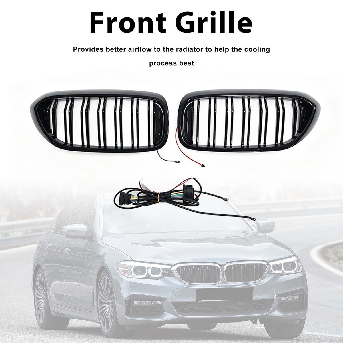 Double Slat Front Kidney Grille Pour BMW 5 Series G30 G31 2017-2020 W/LED