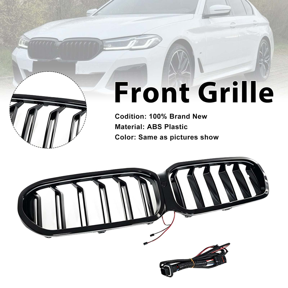 Front Kidney Grill Grille Pour BMW 5-Series G30 G38 2021-2024 W/LED