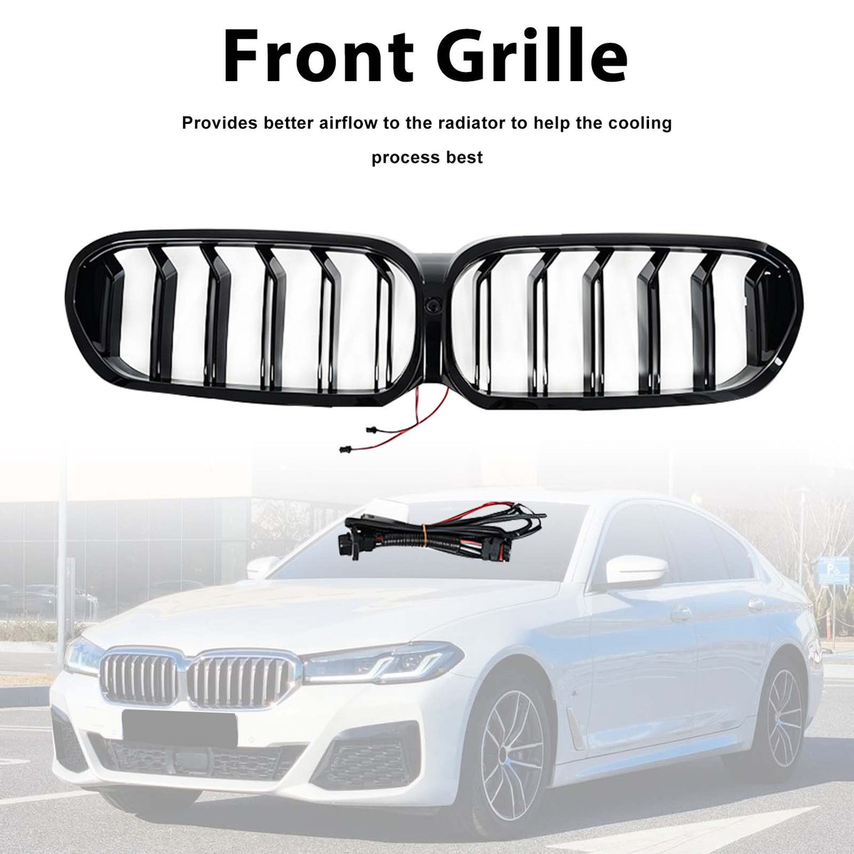 Front Kidney Grill Grille Pour BMW 5-Series G30 G38 2021-2024 W/LED