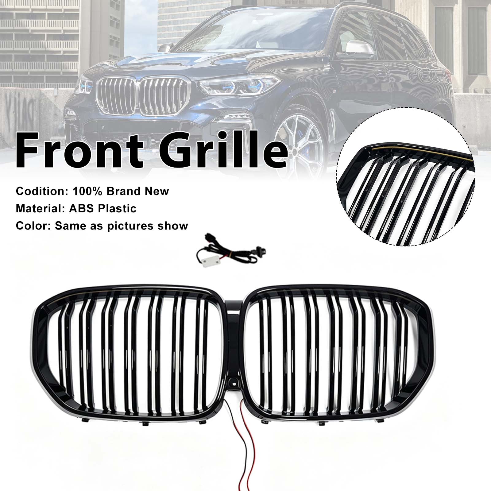 Double Slat Black Front Kidney Grille Pour BMW X5 G05 2019-2022 W/LED