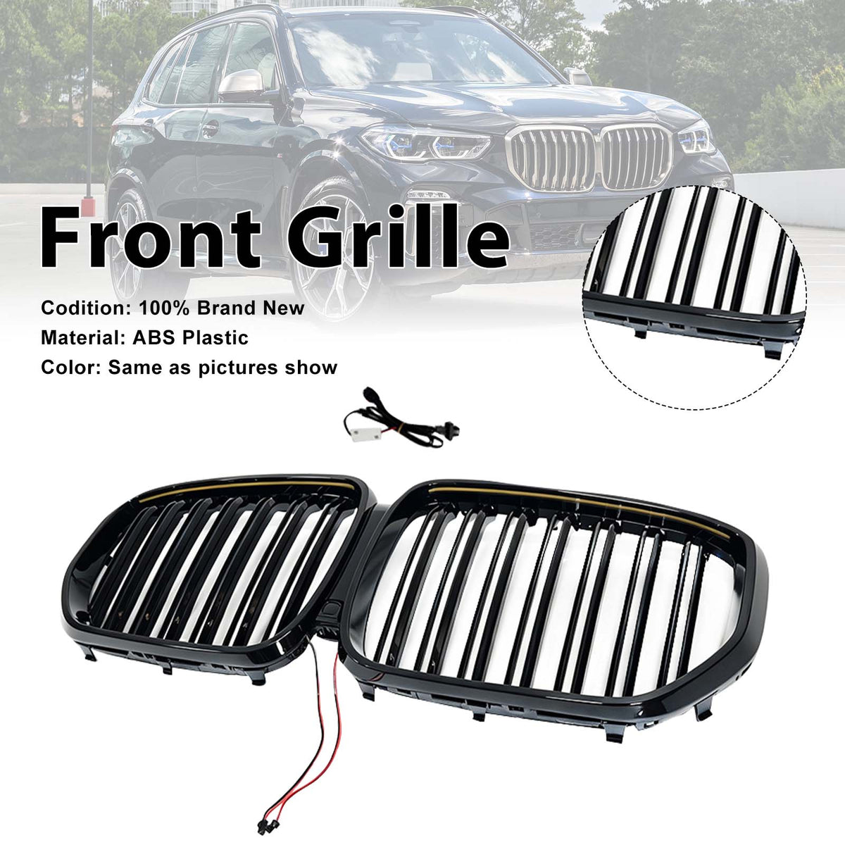 Double Slat Black Front Kidney Grille Pour BMW X5 G05 2019-2022 W/LED
