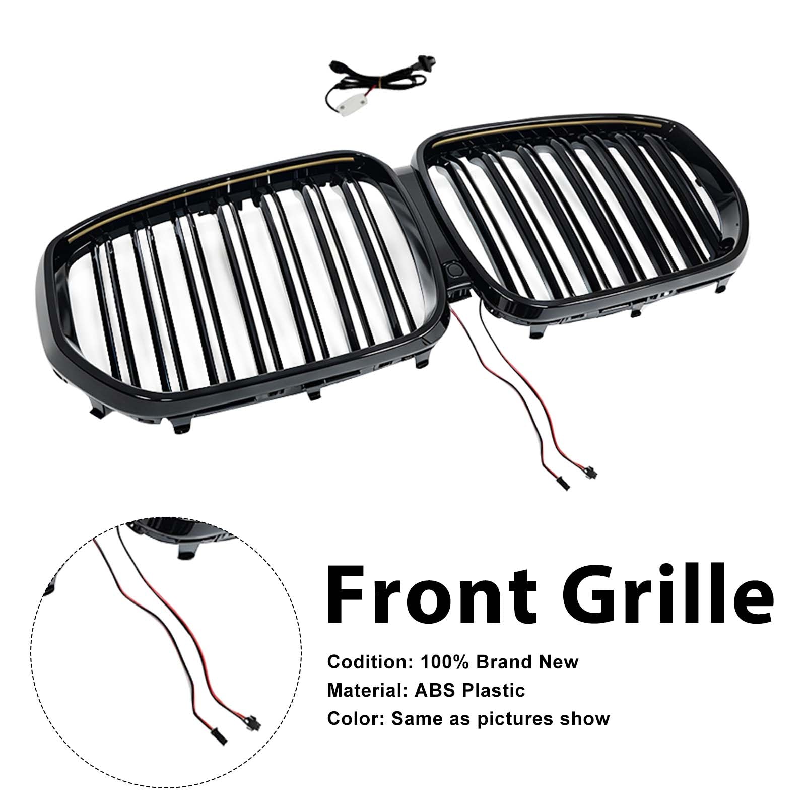 Double Slat Black Front Kidney Grille Pour BMW X5 G05 2019-2022 W/LED