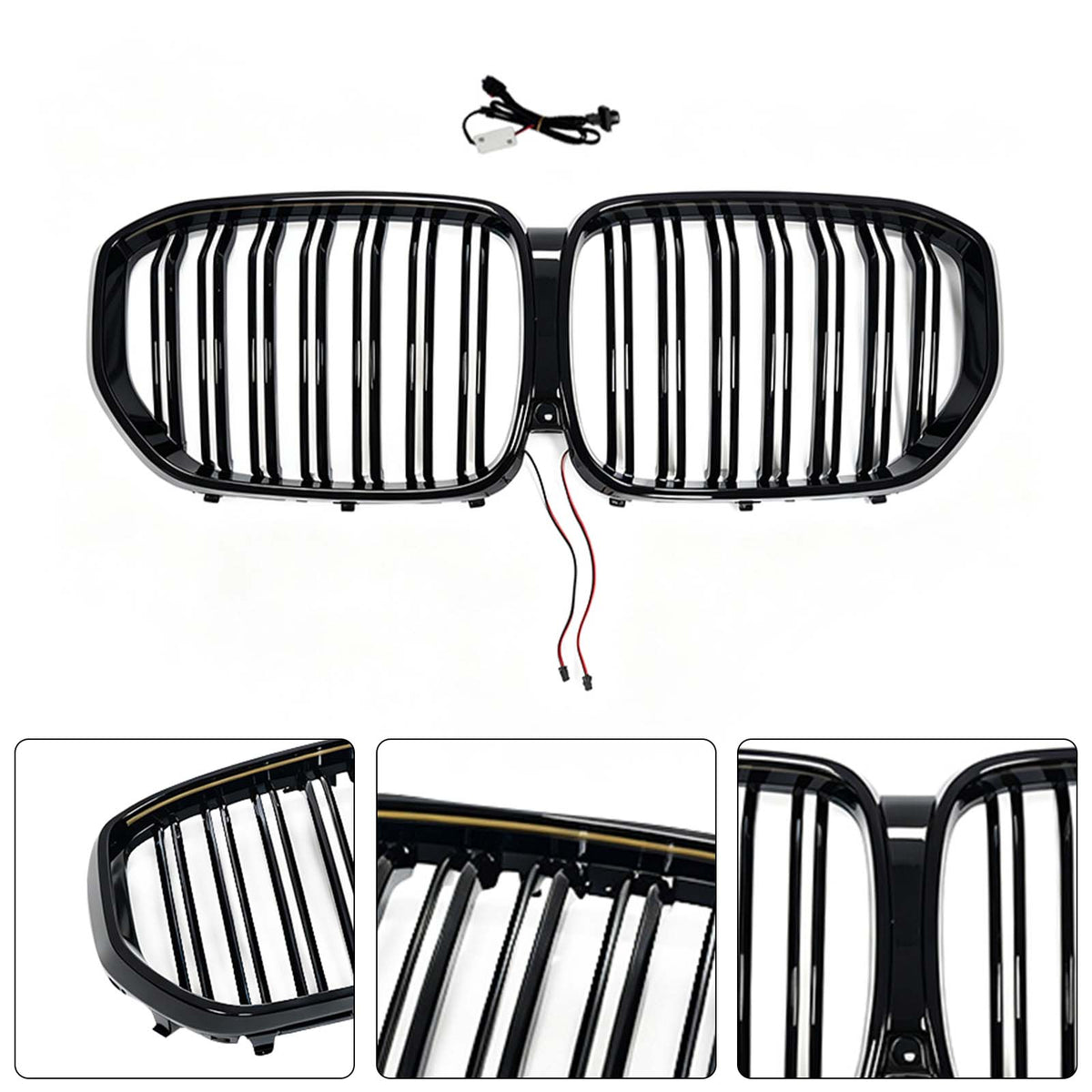 Double Slat Black Front Kidney Grille Pour BMW X5 G05 2019-2022 W/LED