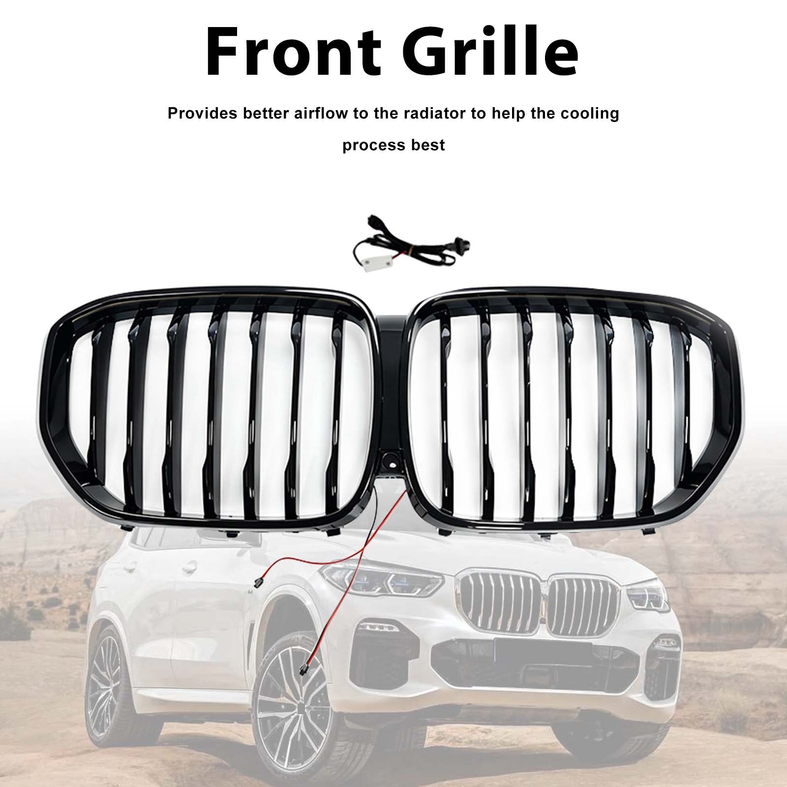 Single Gloss Black Front Kidney Grille Pour BMW X5 G05 2019-2022 W/LED