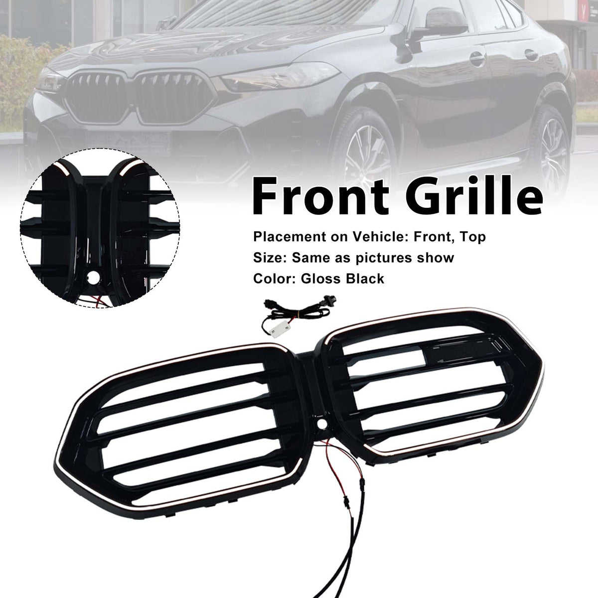 Double Slat Front Bumper Grille Pour BMW X6 G06 M60i 2023-2025 W/Camera Hole