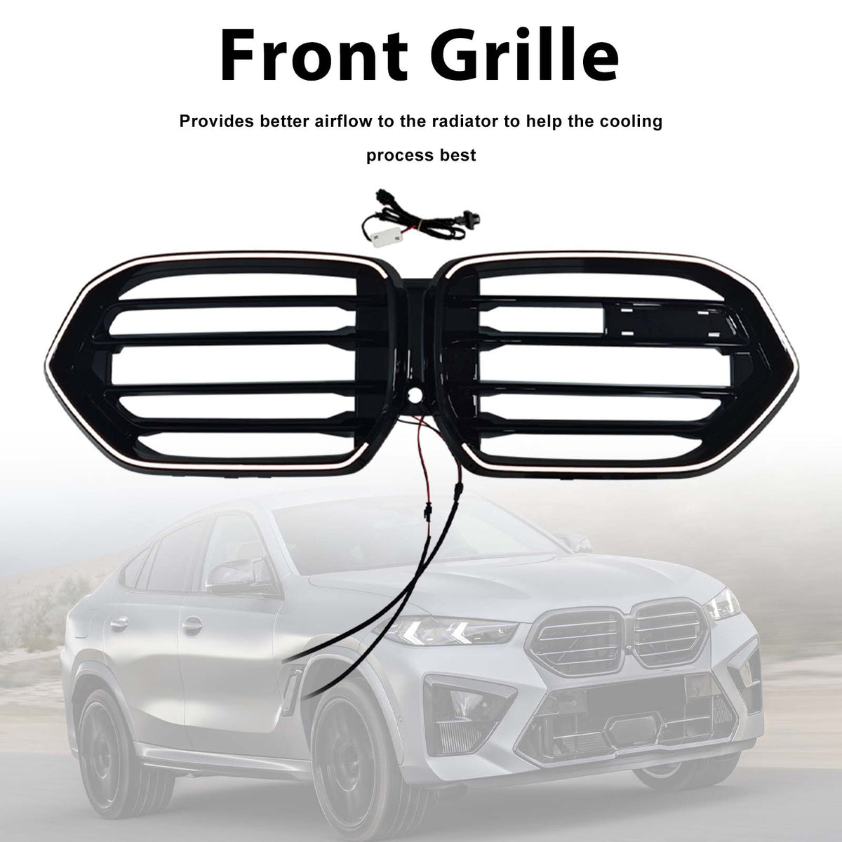 Double Slat Front Bumper Grille Pour BMW X6 G06 M60i 2023-2025 W/Camera Hole