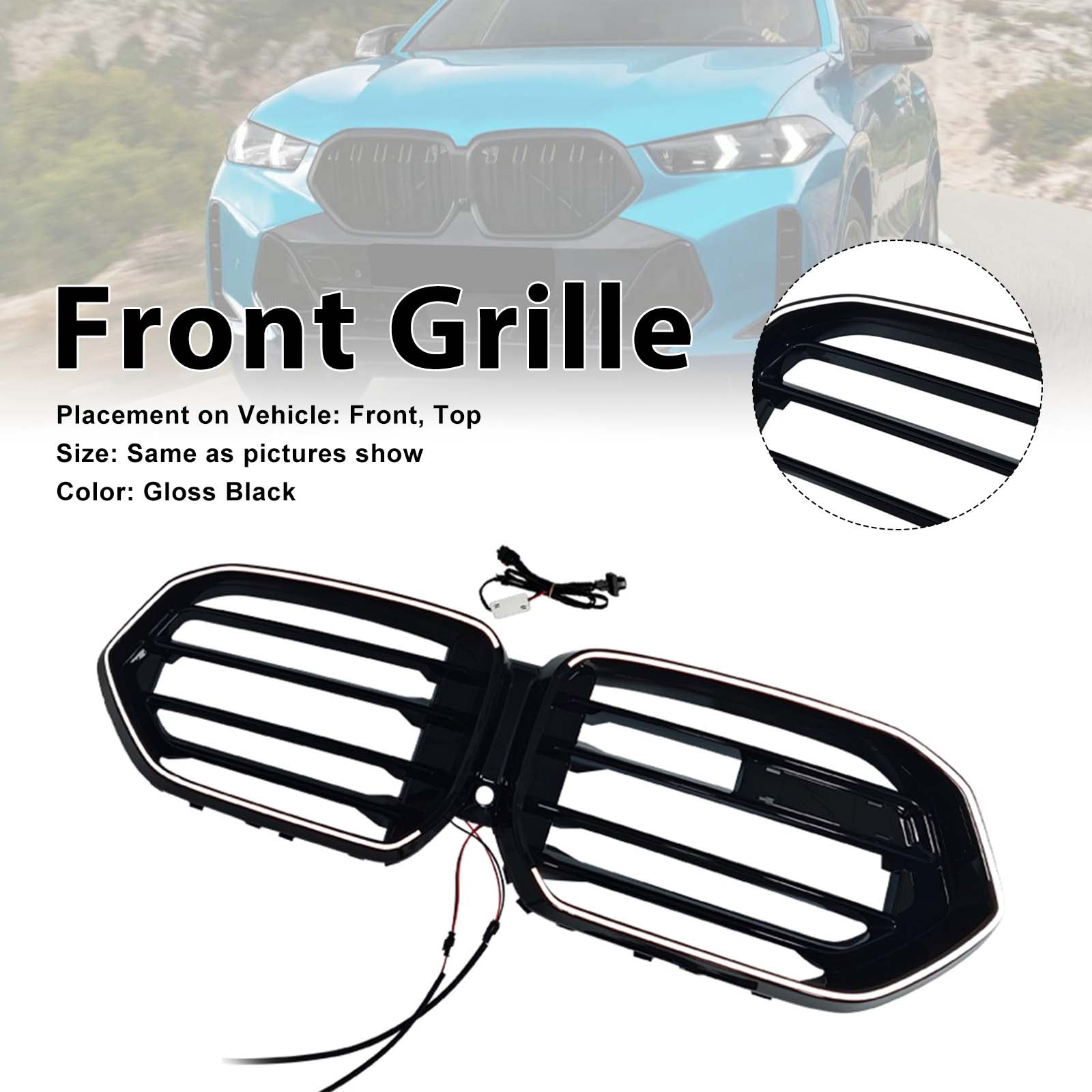 Double Slat Front Bumper Grille Pour BMW X6 G06 M60i 2023-2025 W/Camera Hole