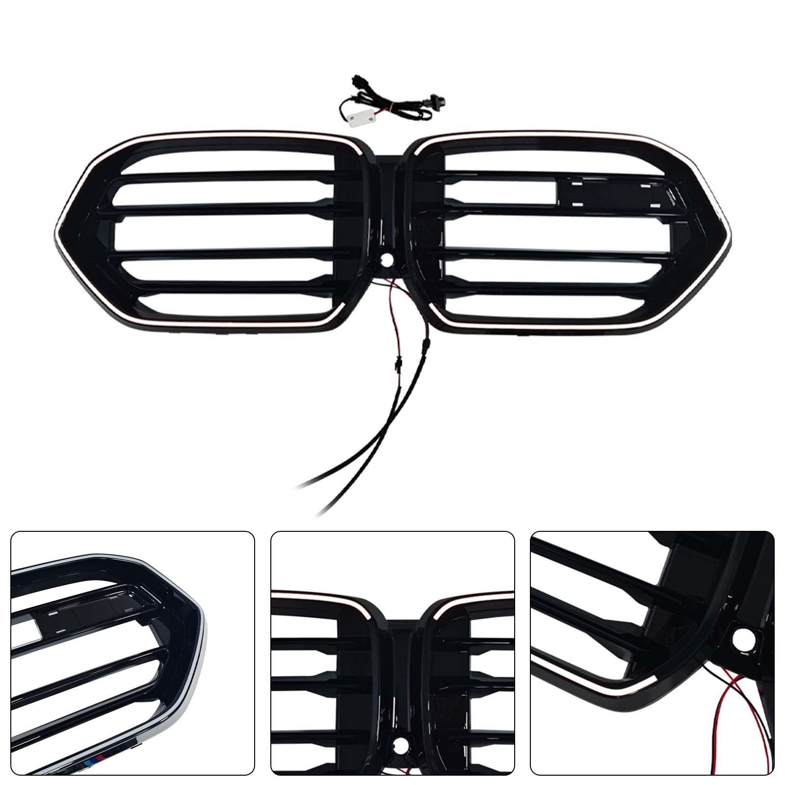 Double Slat Front Bumper Grille Pour BMW X6 G06 M60i 2023-2025 W/Camera Hole