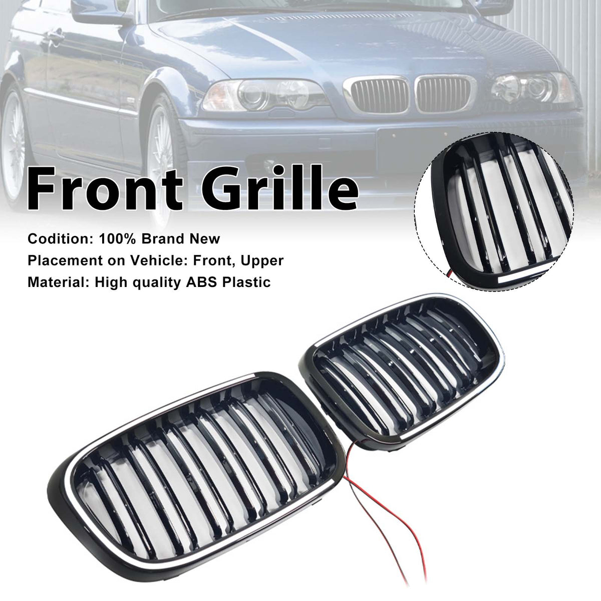 Gloss Black Front Kidney Bumper Grill Grille Pour BMW E46 2-Door 1998-2001 W/LED