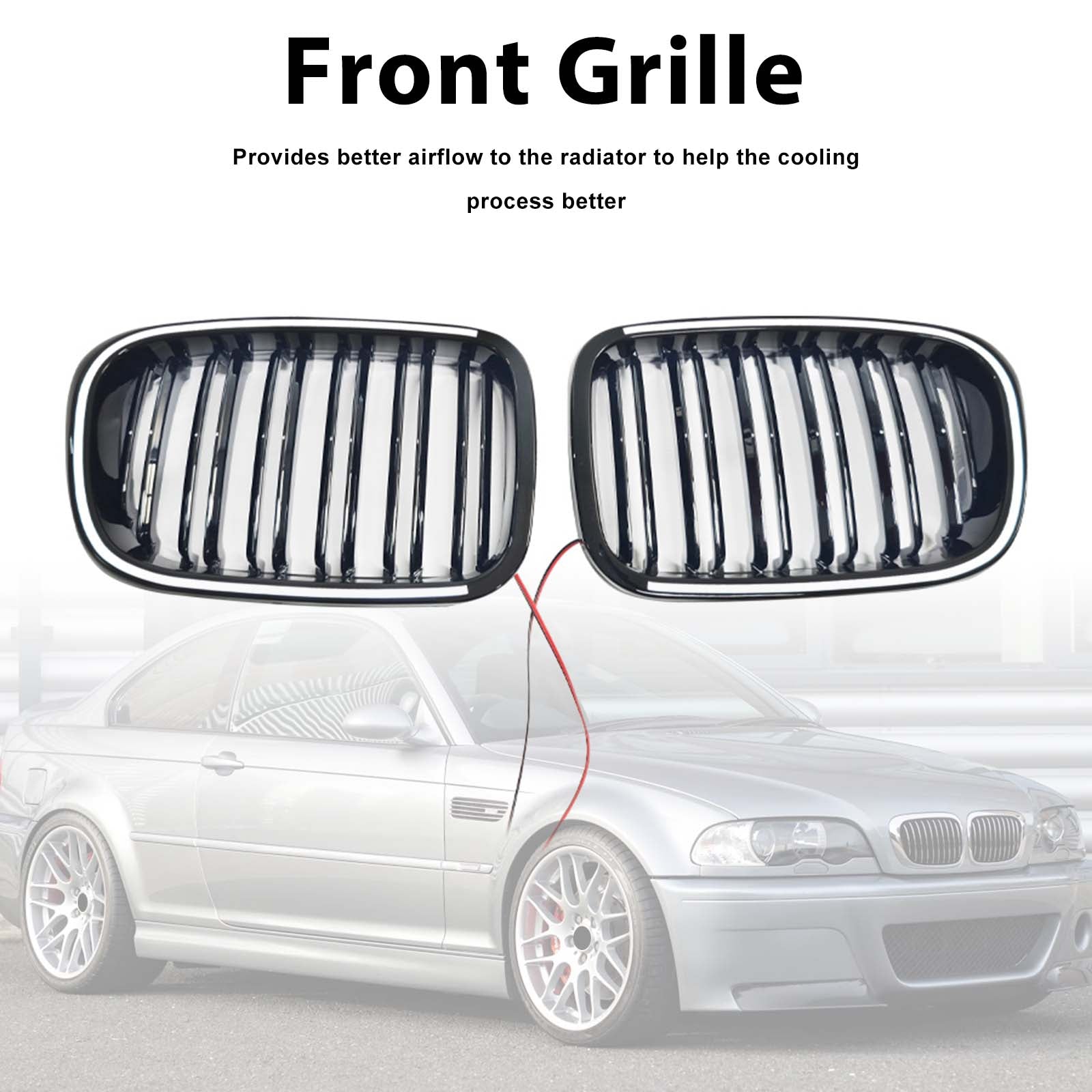 Gloss Black Front Kidney Bumper Grill Grille Pour BMW E46 2-Door 1998-2001 W/LED