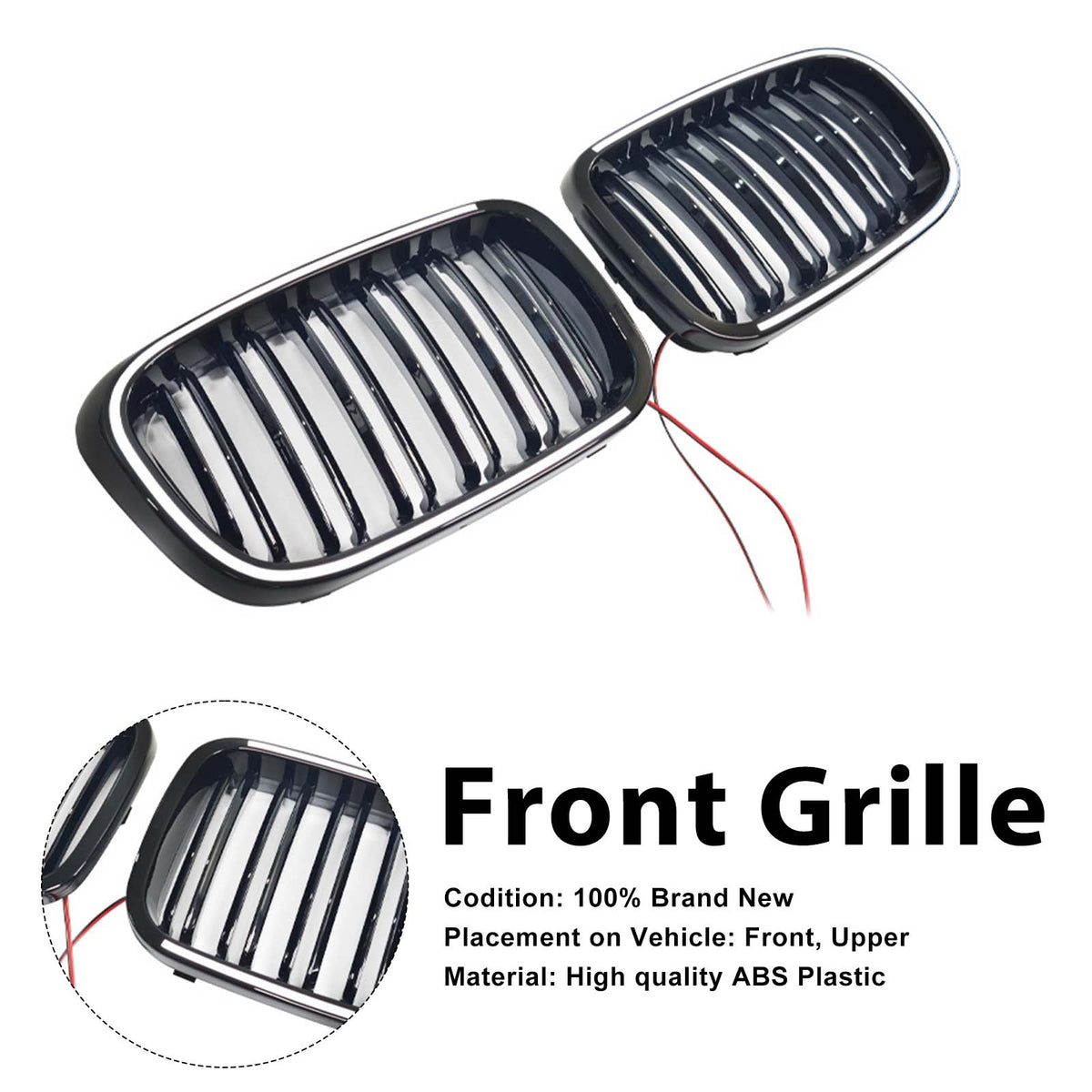 Gloss Black Front Kidney Bumper Grill Grille Pour BMW E46 2-Door 1998-2001 W/LED
