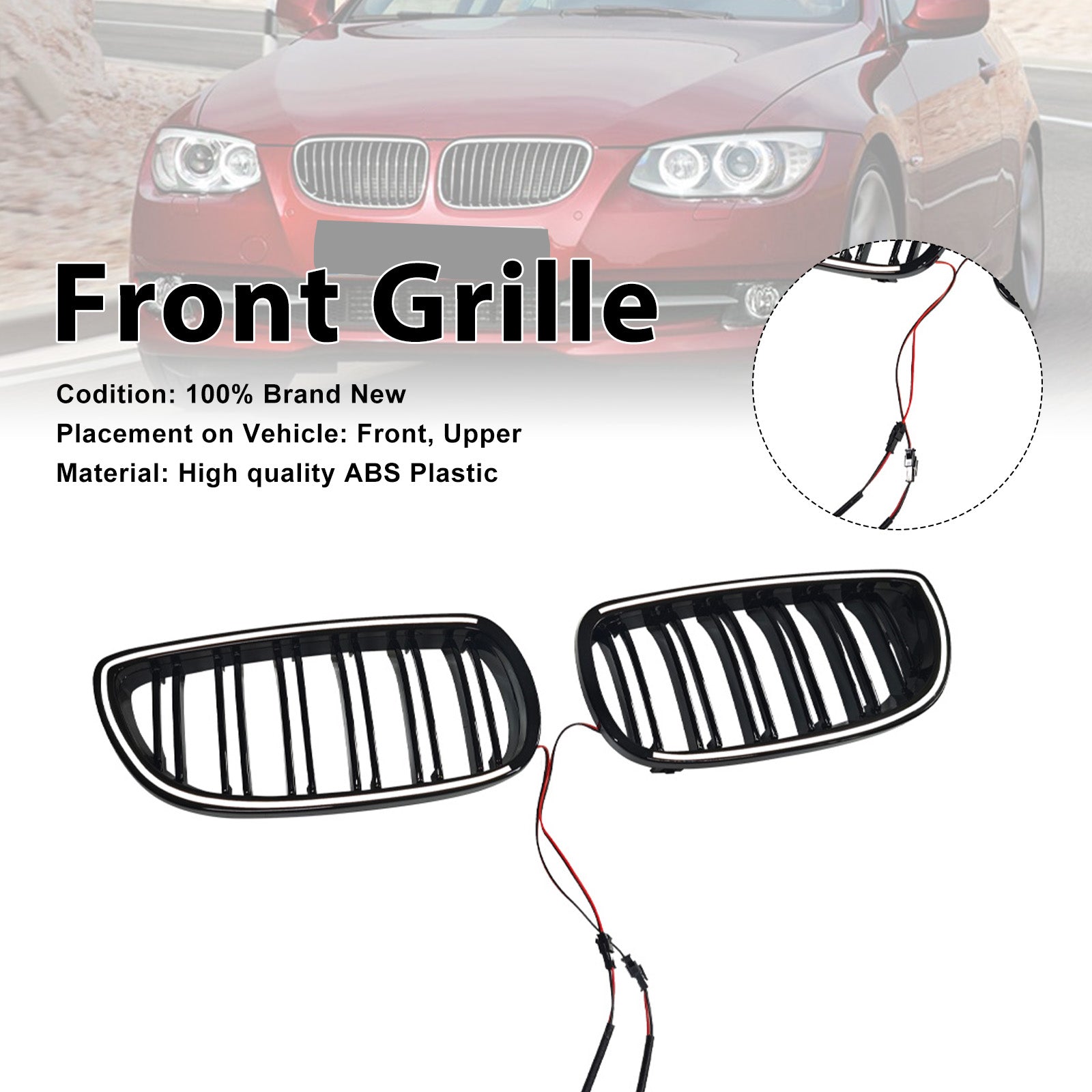 Gloss Black Front Kidney Grill Grille Pour BMW E92 E93 335i 328i Coupe 2006-2009