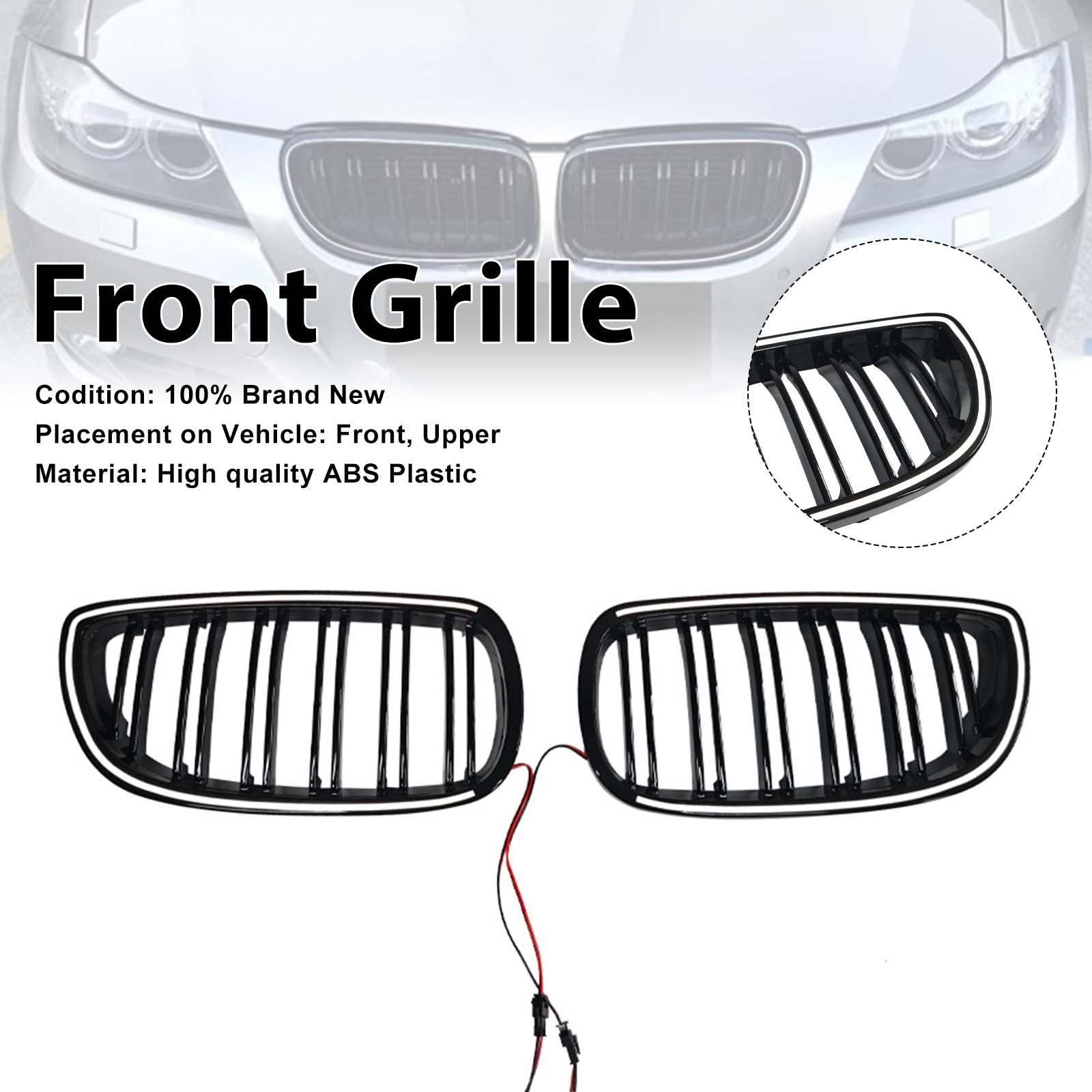 Black Front Kidney Grill Grille Pour BMW E92 E93 LCI 2Doors 2010-2013 W/LED