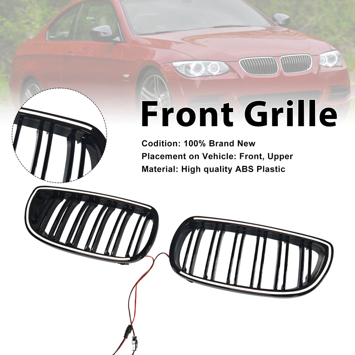 Black Front Kidney Grill Grille Pour BMW E92 E93 LCI 2Doors 2010-2013 W/LED