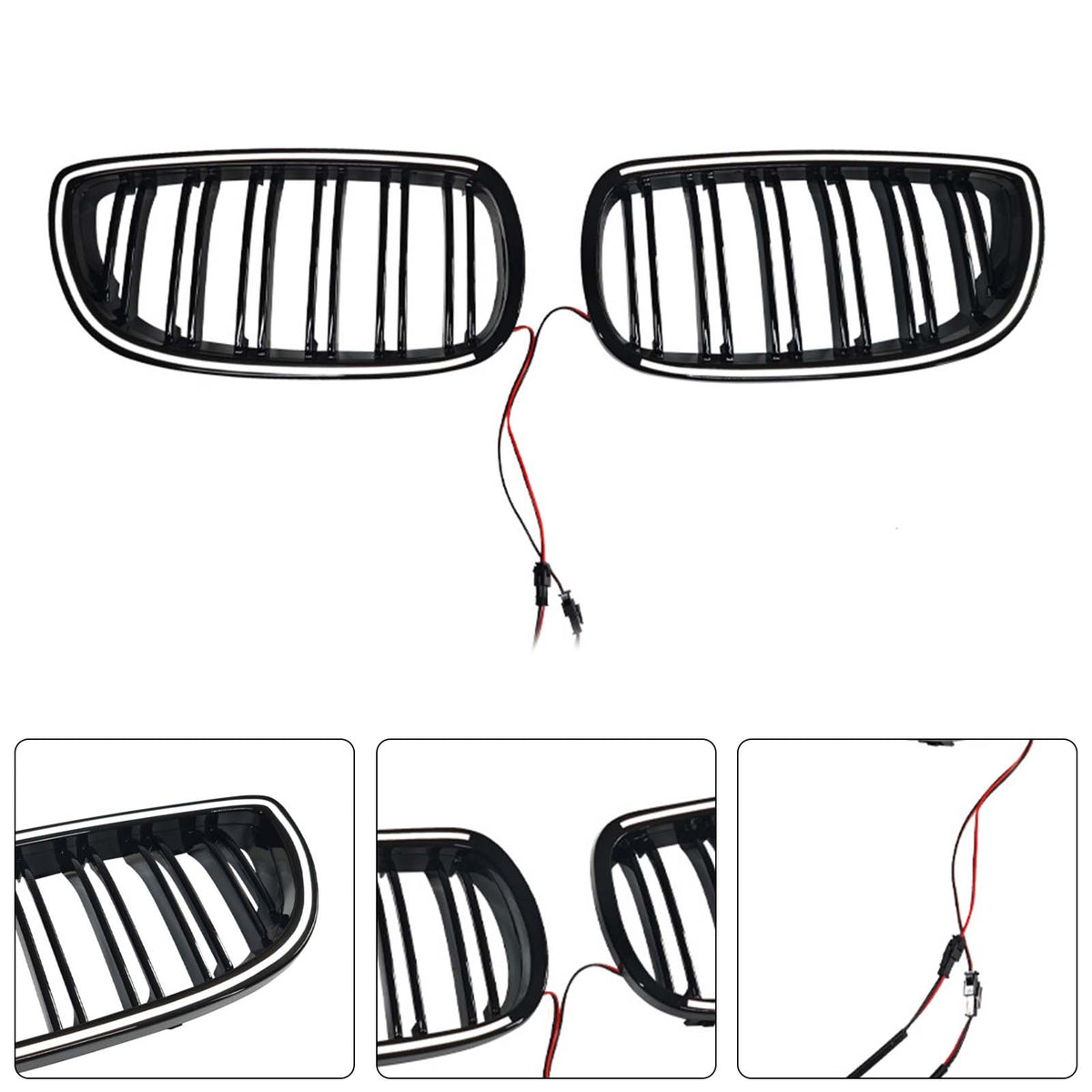 Black Front Kidney Grill Grille Pour BMW E92 E93 LCI 2Doors 2010-2013 W/LED
