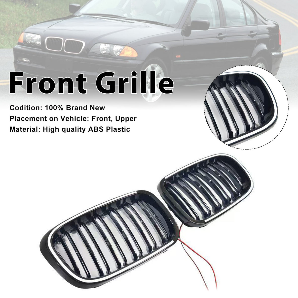Black Front Bumper Grille Pour BMW 3 Series E46 4-Door Pre-LCI 1999-2001 W/LED