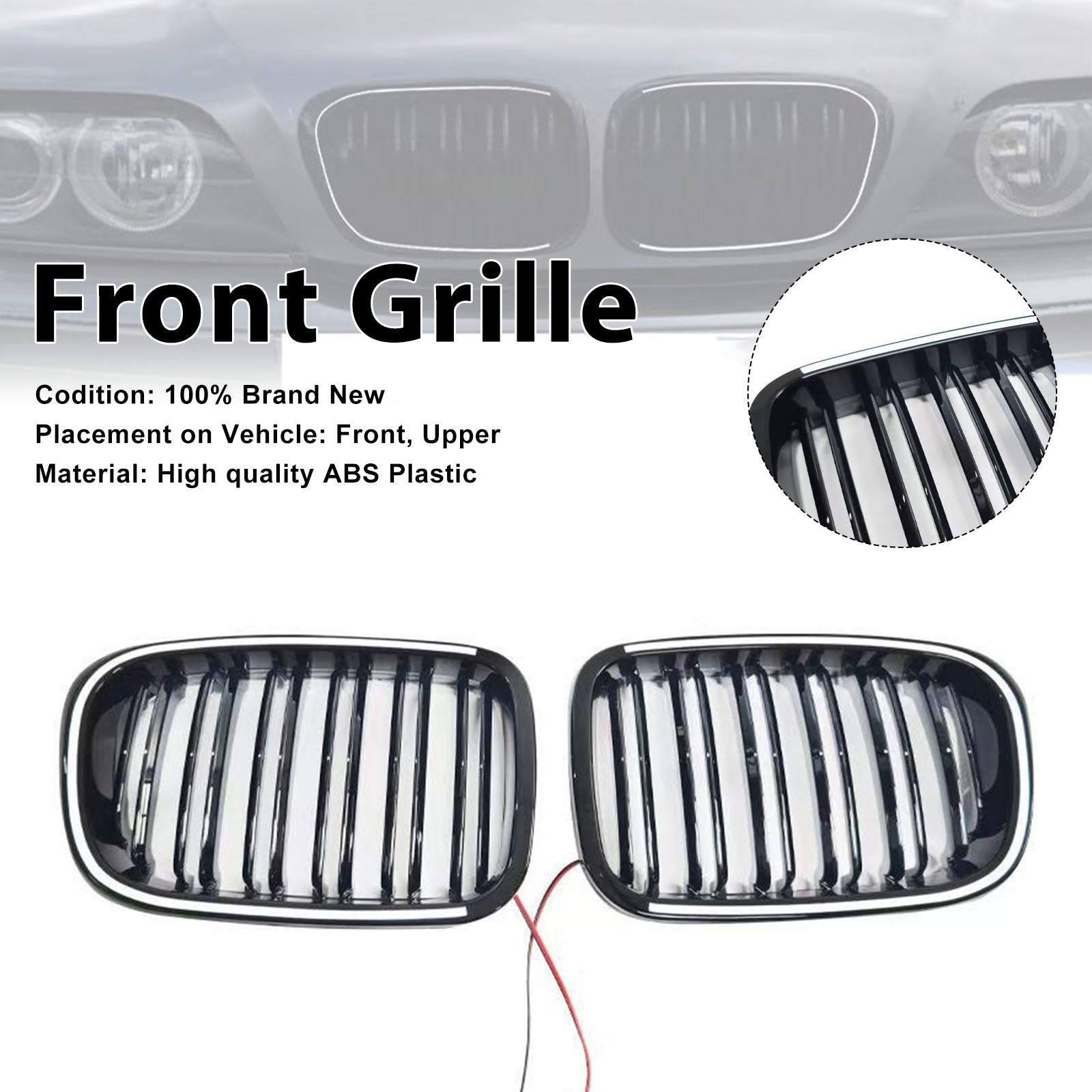 Black Front Bumper Grille Pour BMW 3 Series E46 4-Door Pre-LCI 1999-2001 W/LED