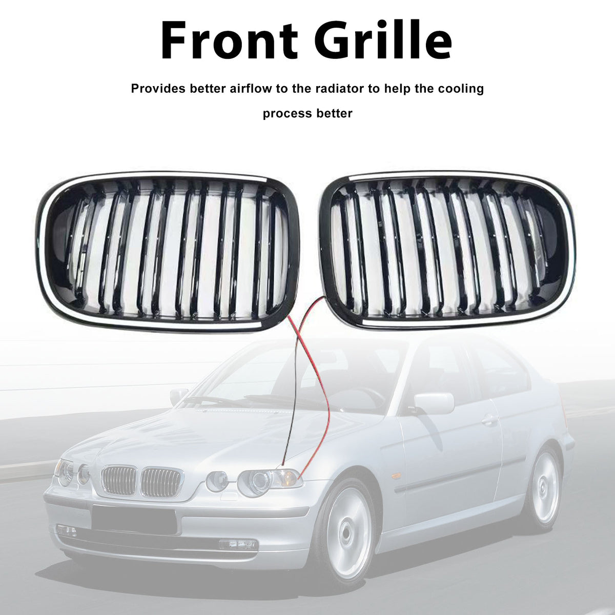 Black Front Bumper Grille Pour BMW 3 Series E46 4-Door Pre-LCI 1999-2001 W/LED