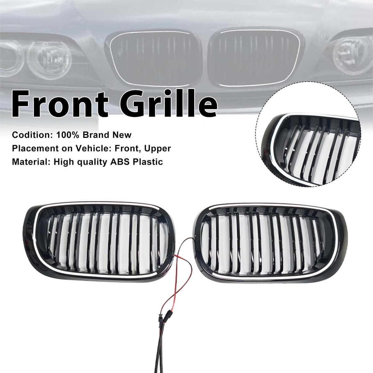 Black Front Bumper Grille Pour BMW 3 Series E46 4-Door LCI 2002-2005 W/LED