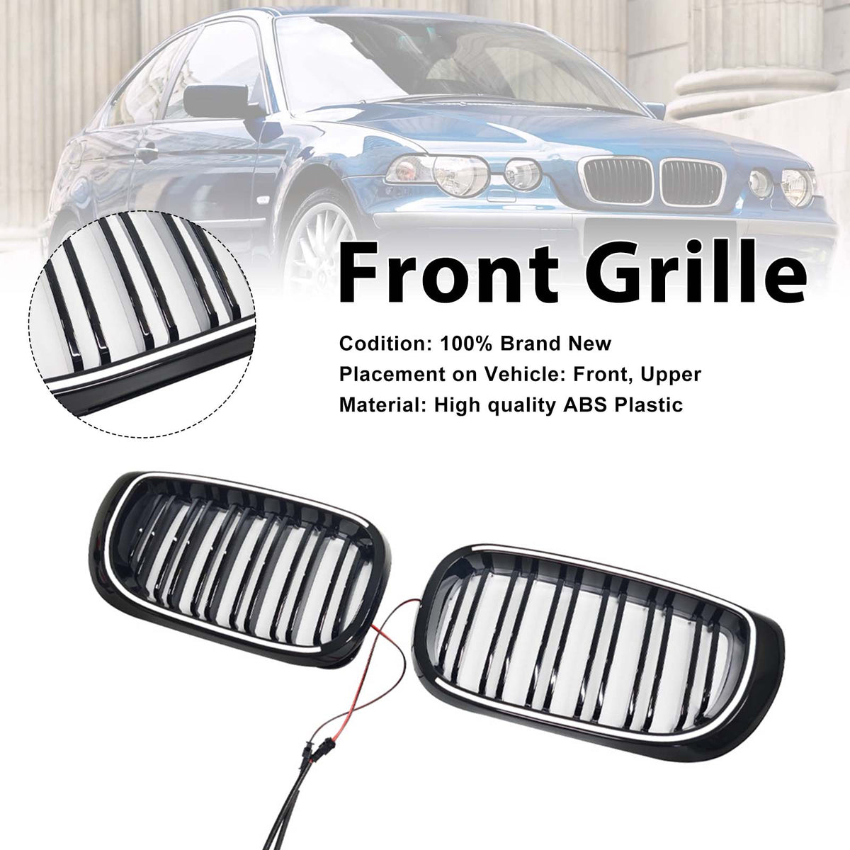 Black Front Bumper Grille Pour BMW 3 Series E46 4-Door LCI 2002-2005 W/LED