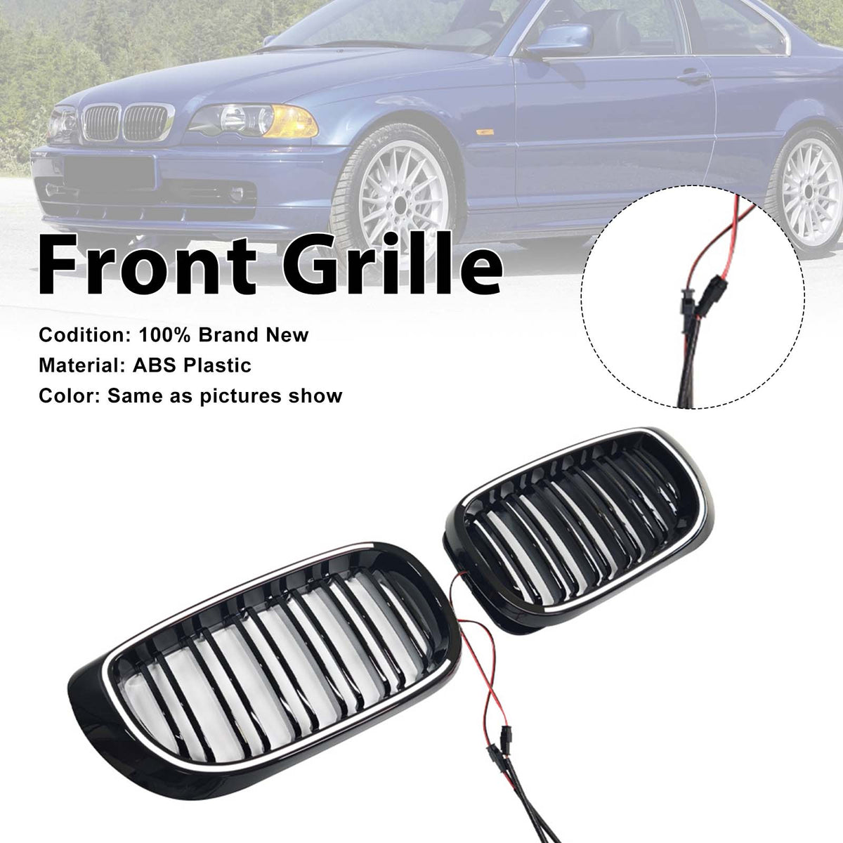 Black Front Bumper Grille Pour BMW 3 Series E46 4-Door LCI 2002-2005 W/LED