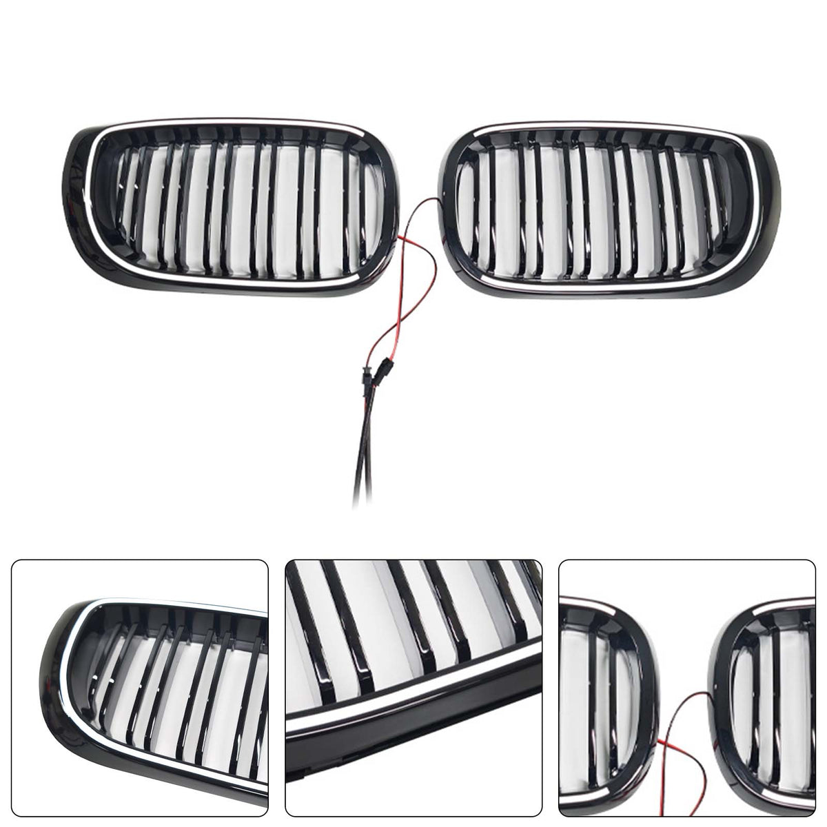 Black Front Bumper Grille Pour BMW 3 Series E46 4-Door LCI 2002-2005 W/LED