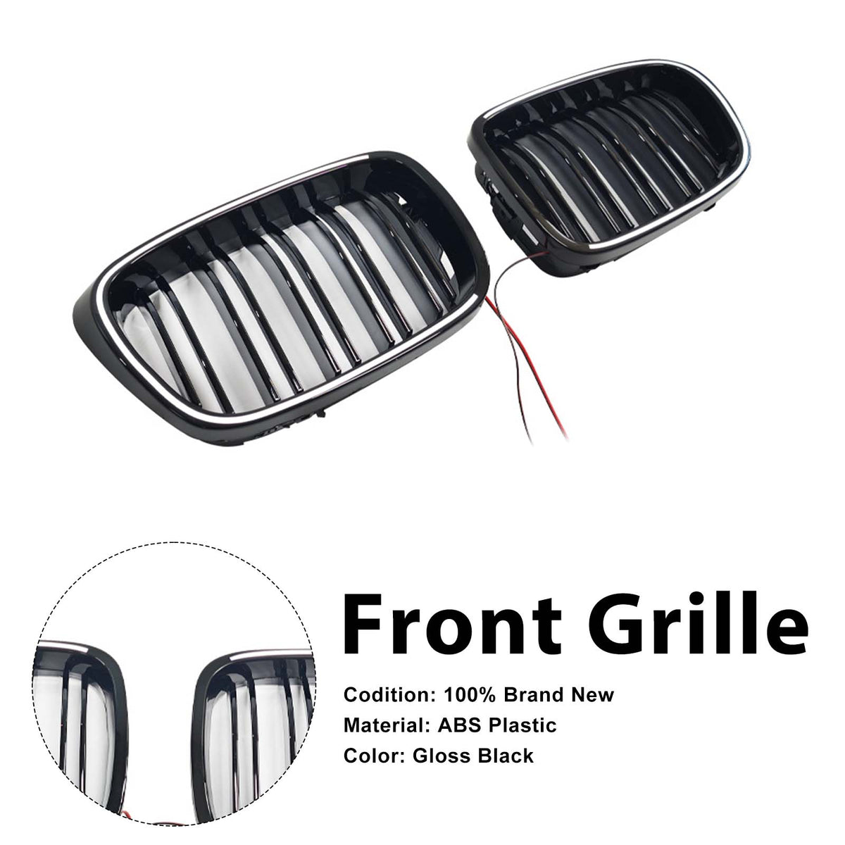 Gloss Black Front Kidney Grill Grille Pour BMW 5 Series E39 1998-2003 W/LED