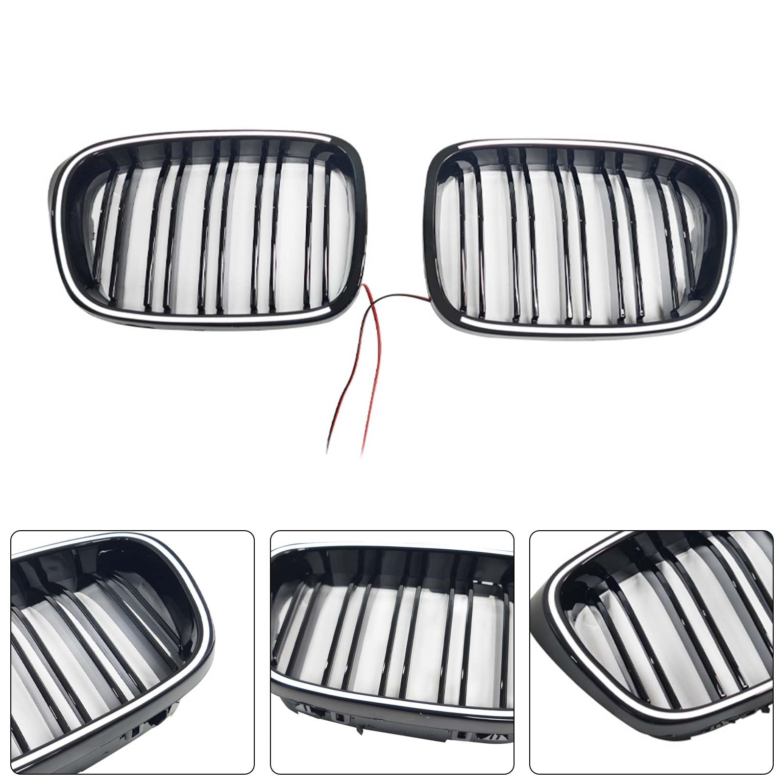 Gloss Black Front Kidney Grill Grille Pour BMW 5 Series E39 1998-2003 W/LED