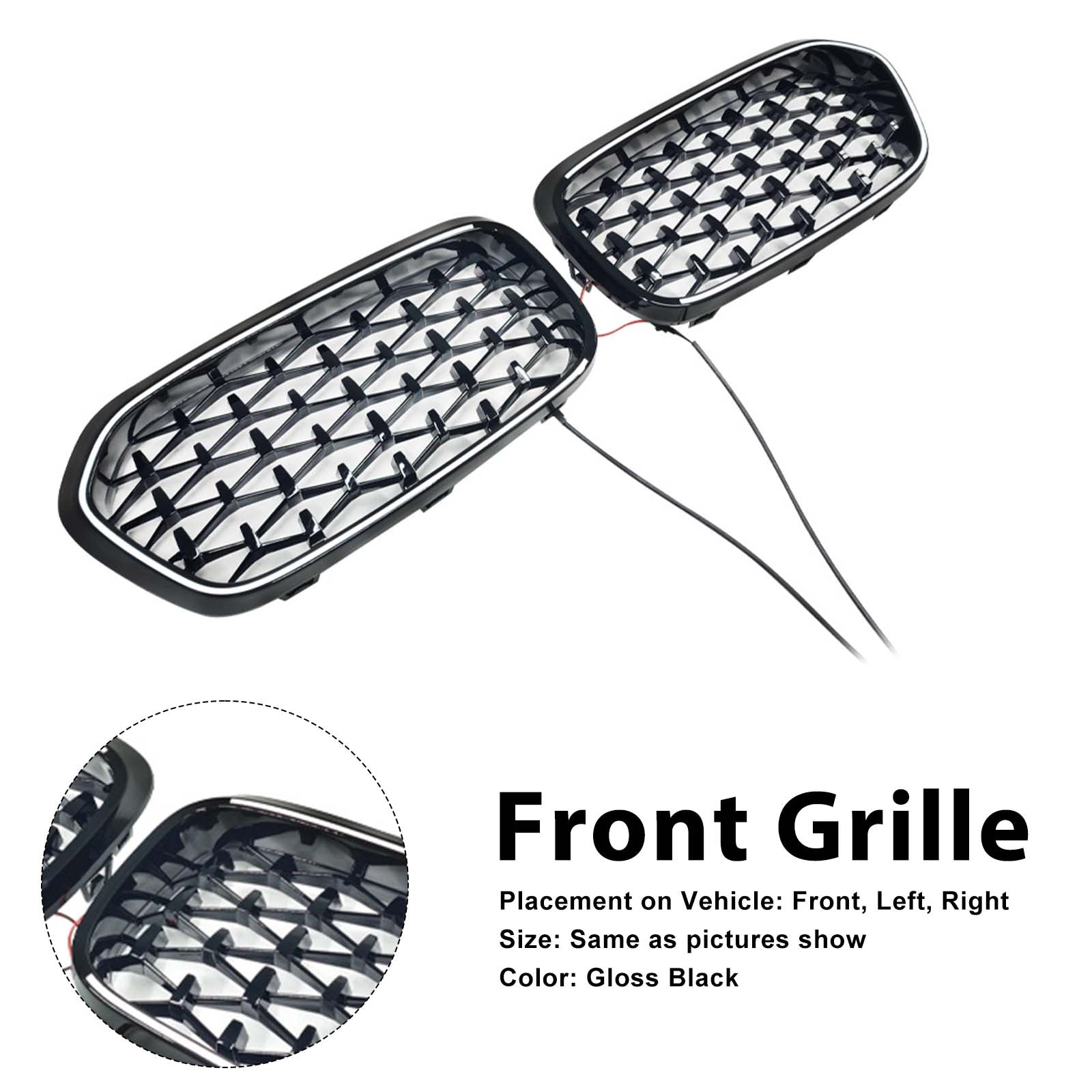 Black Front Bumper Grill Grille Pour BMW X2 Series F39 2018-2023 Diamond