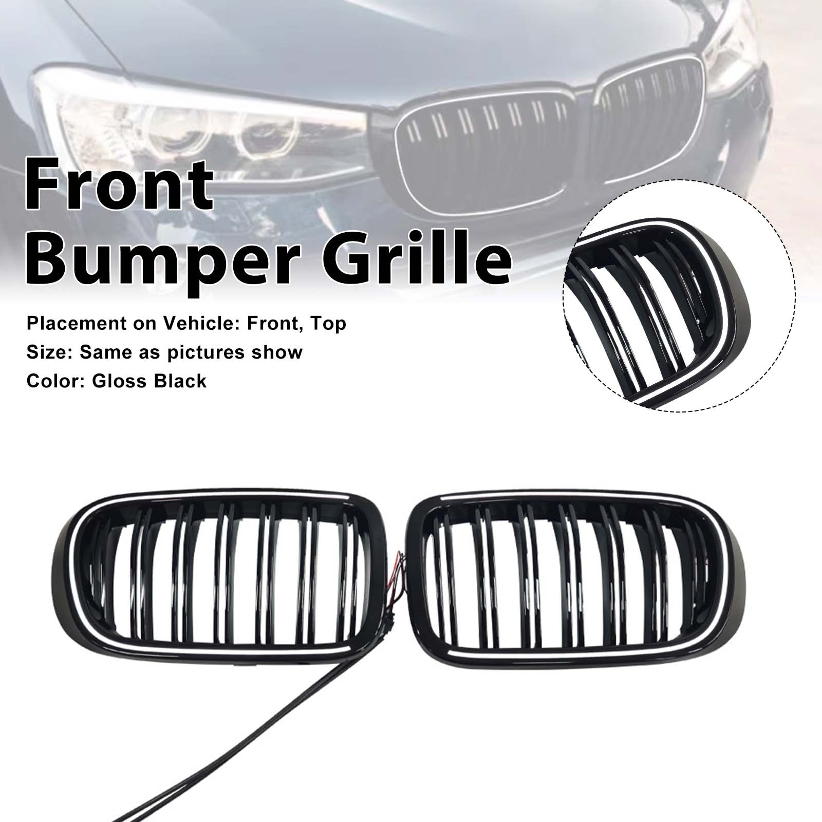Gloss Black Front Bumper Kidney Grille Pour BMW X3 X4 F25 F26 2014-2017 W/LED