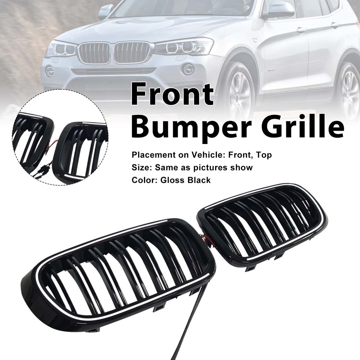 Gloss Black Front Bumper Kidney Grille Pour BMW X3 X4 F25 F26 2014-2017 W/LED