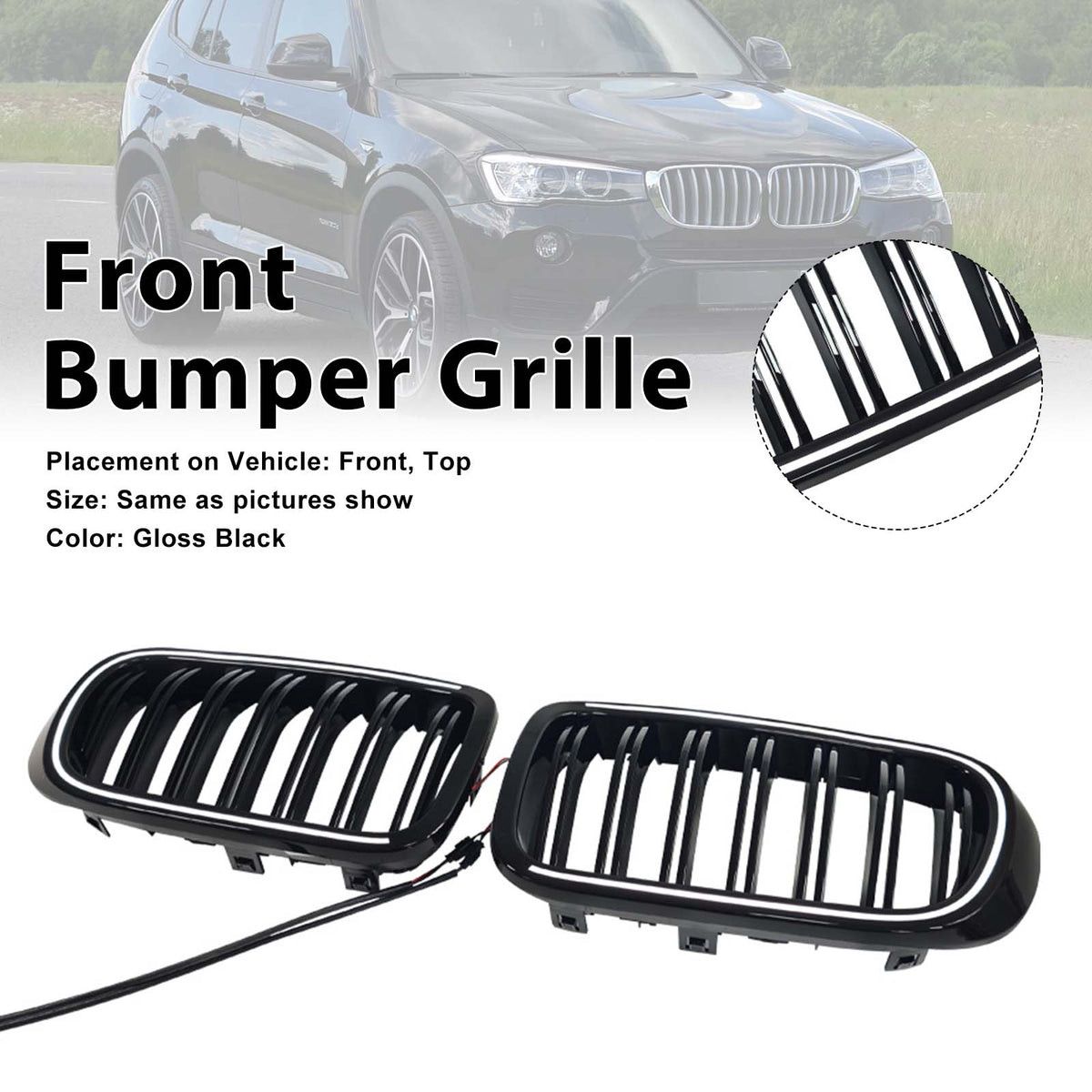 Gloss Black Front Bumper Kidney Grille Pour BMW X3 X4 F25 F26 2014-2017 W/LED