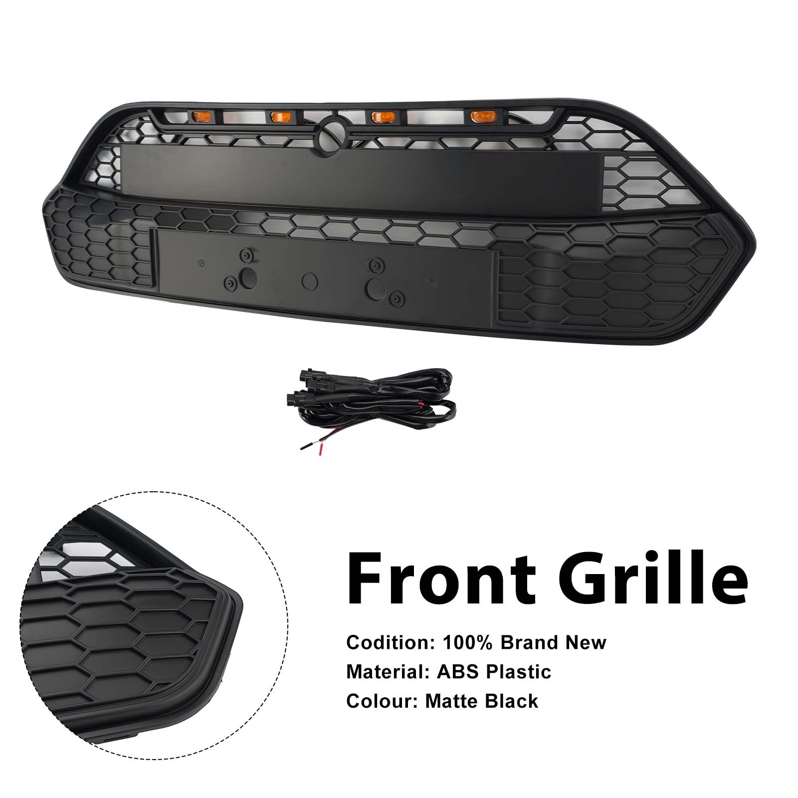Matte Black Front Bumper Grille Grill Pour Ford Transit Custom 2013-2017 W/LED
