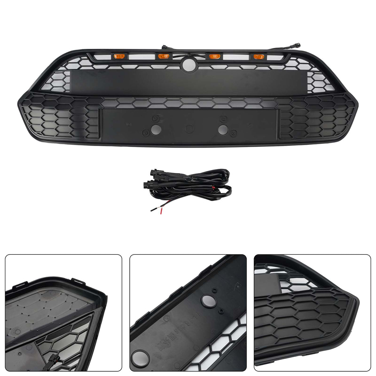 Matte Black Front Bumper Grille Grill Pour Ford Transit Custom 2013-2017 W/LED