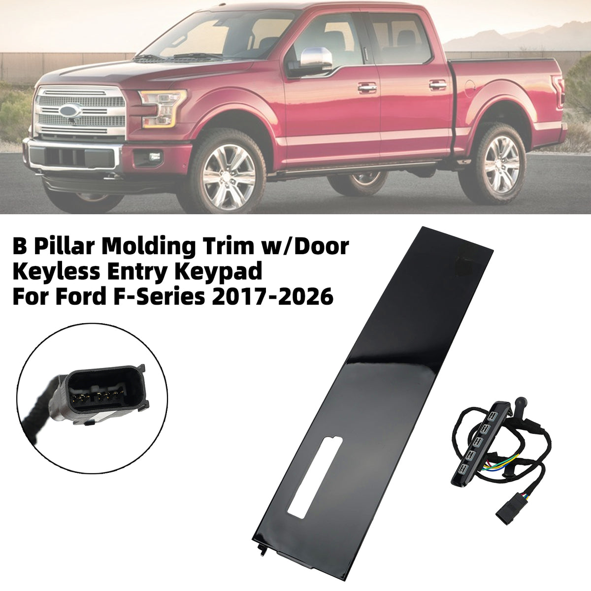 Moulure de Montant B avec Clavier d'Entrée Sans Clé Pour Ford F-Series 17-26