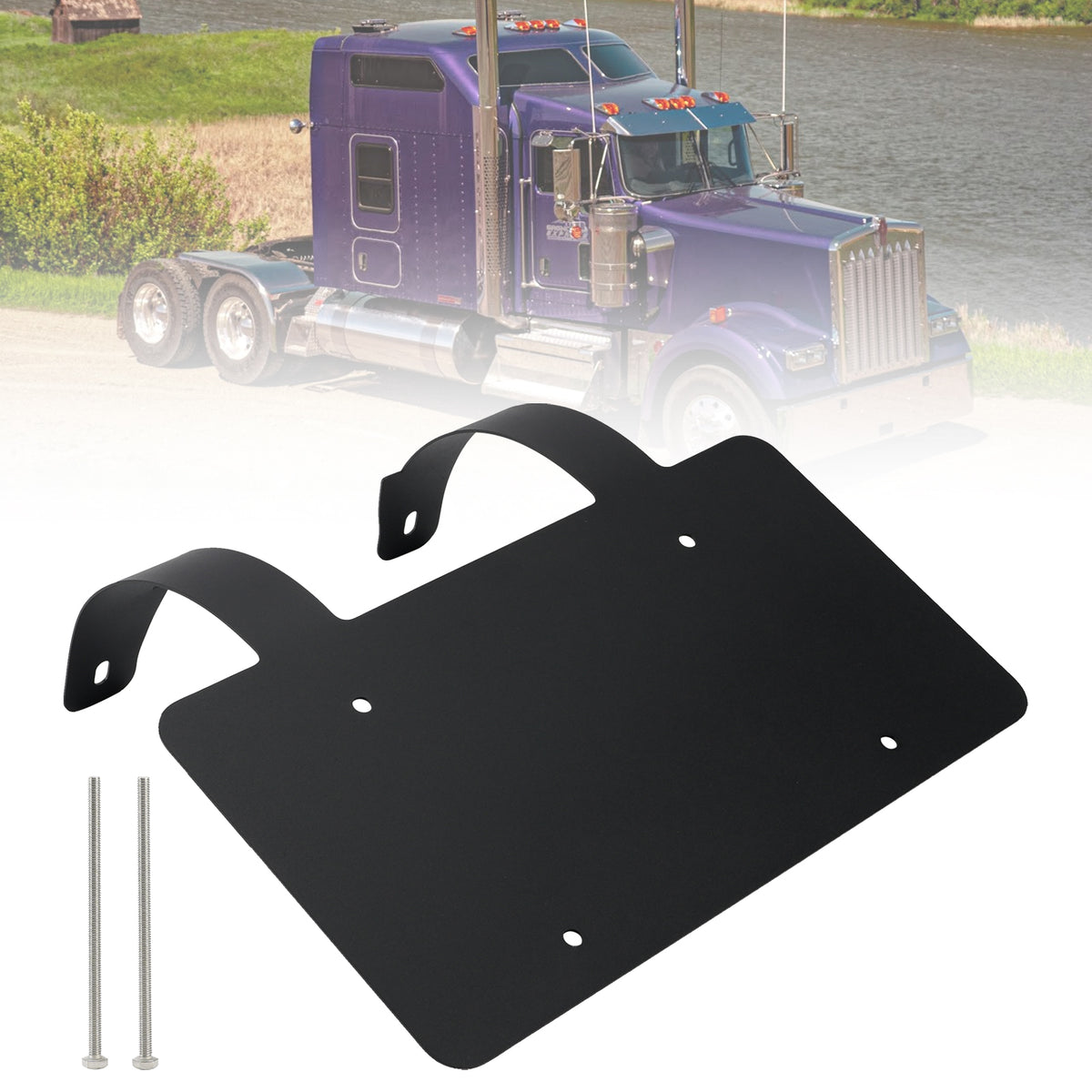 Protège-cerfs camion semi-remorque Support plaque inox Noir