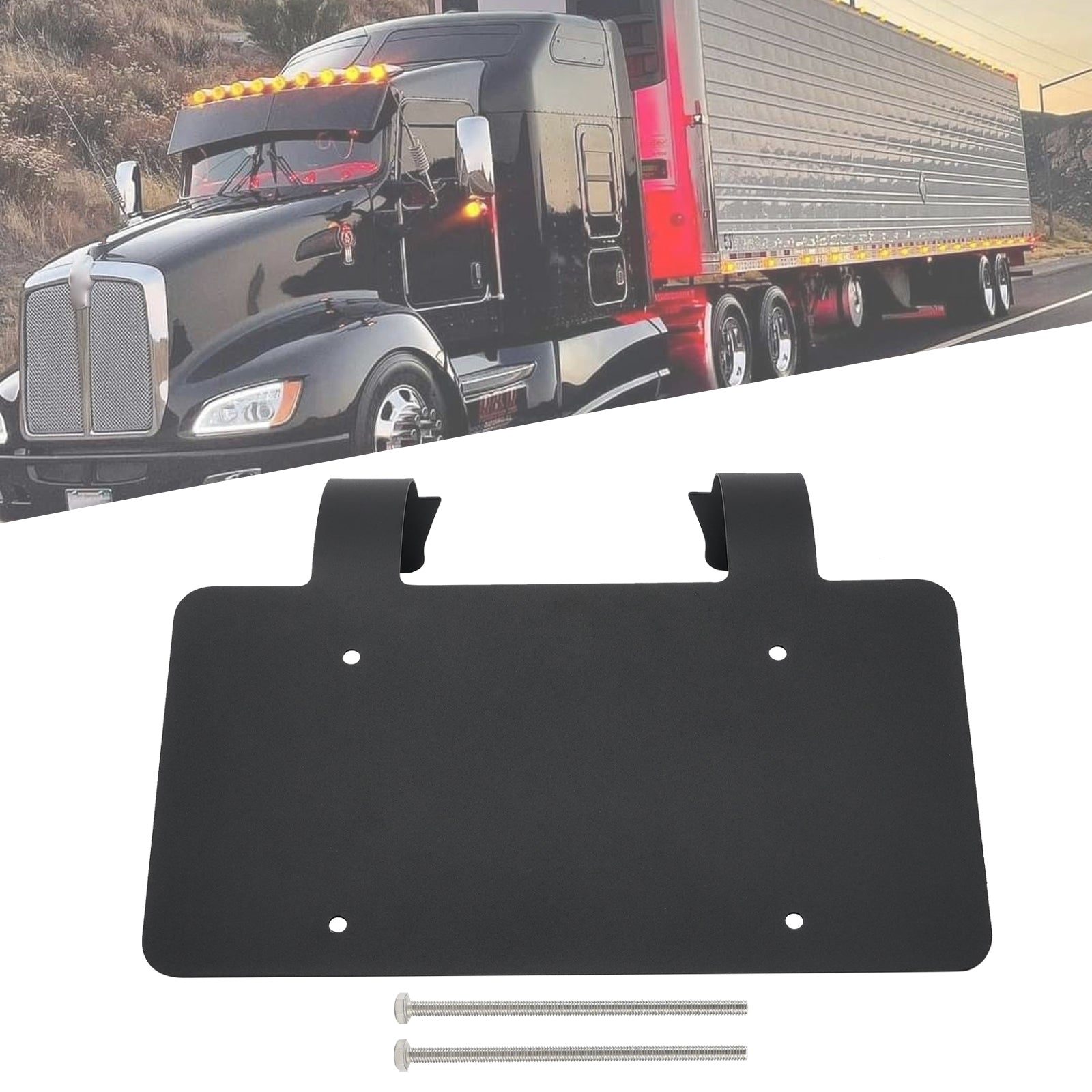 Protège-cerfs camion semi-remorque Support plaque inox Noir
