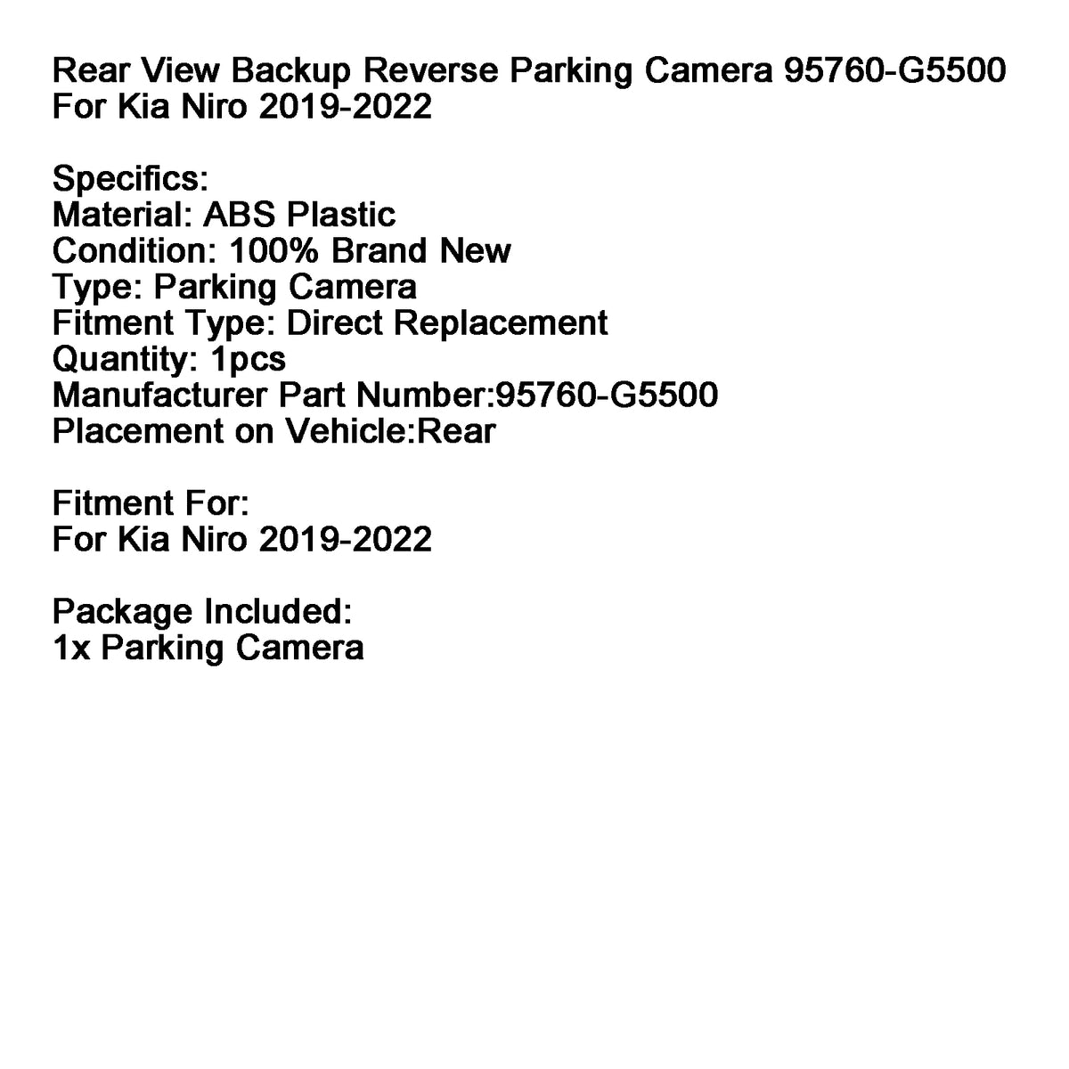 Cámara de marcha atrás de estacionamiento 95760-G5500 para Kia Niro 2019-2022