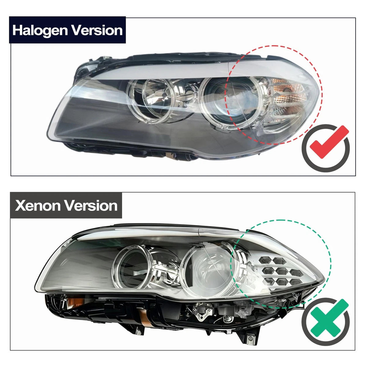 Phare Avant Droit Halogène Avec LED DRL Pour BMW Série 5 2010-2013