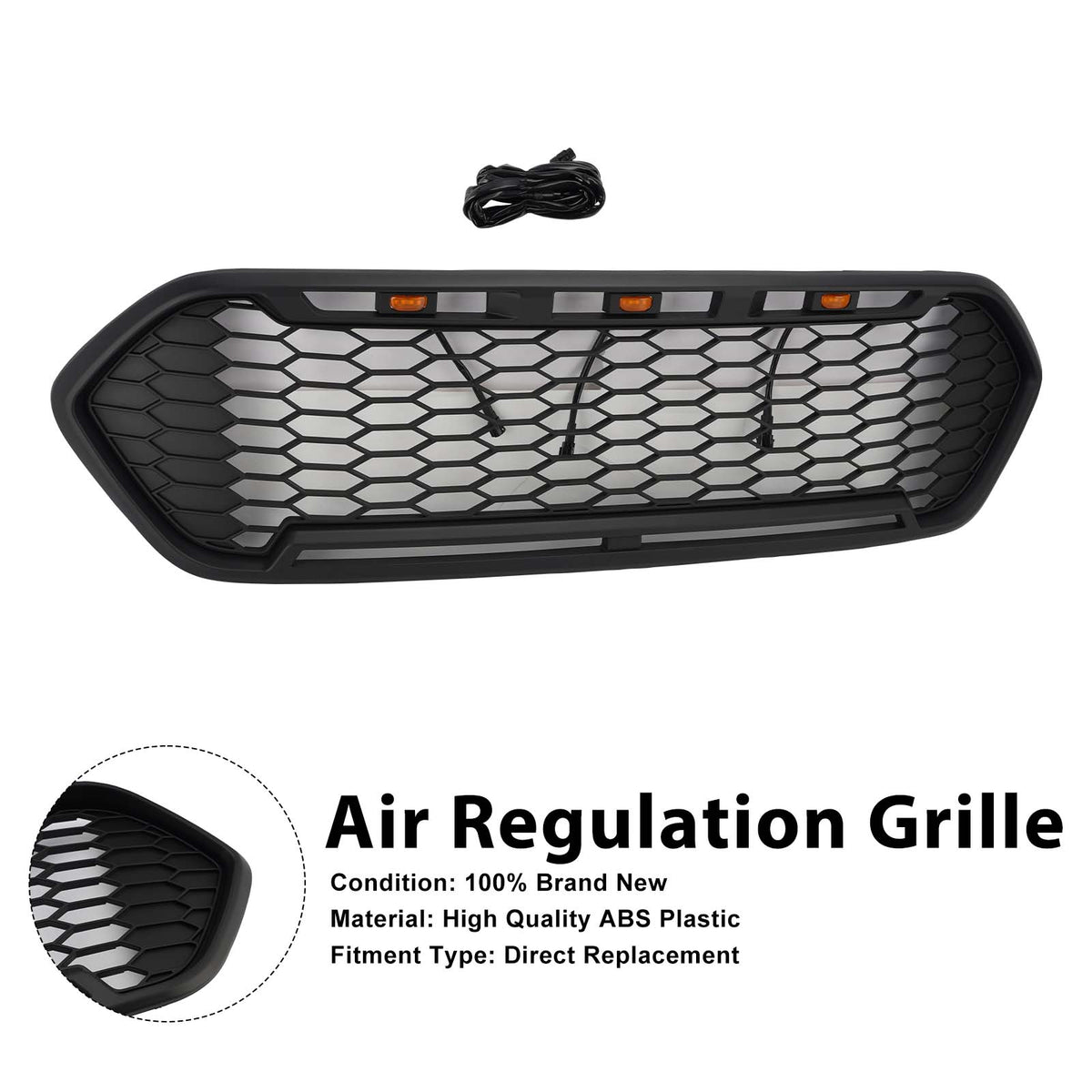Mattschwarzer Frontstoßstangengrill für Ford Transit Custom Trail 2018–2023 mit 3 LEDs