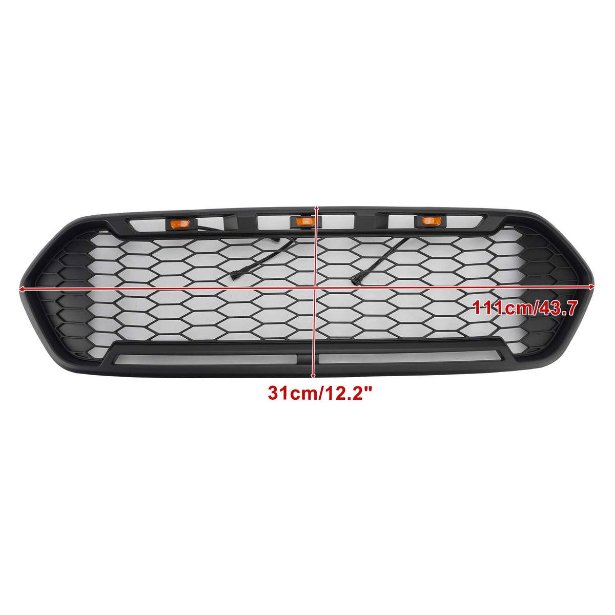 Mattschwarzer Frontstoßstangengrill für Ford Transit Custom Trail 2018–2023 mit 3 LEDs