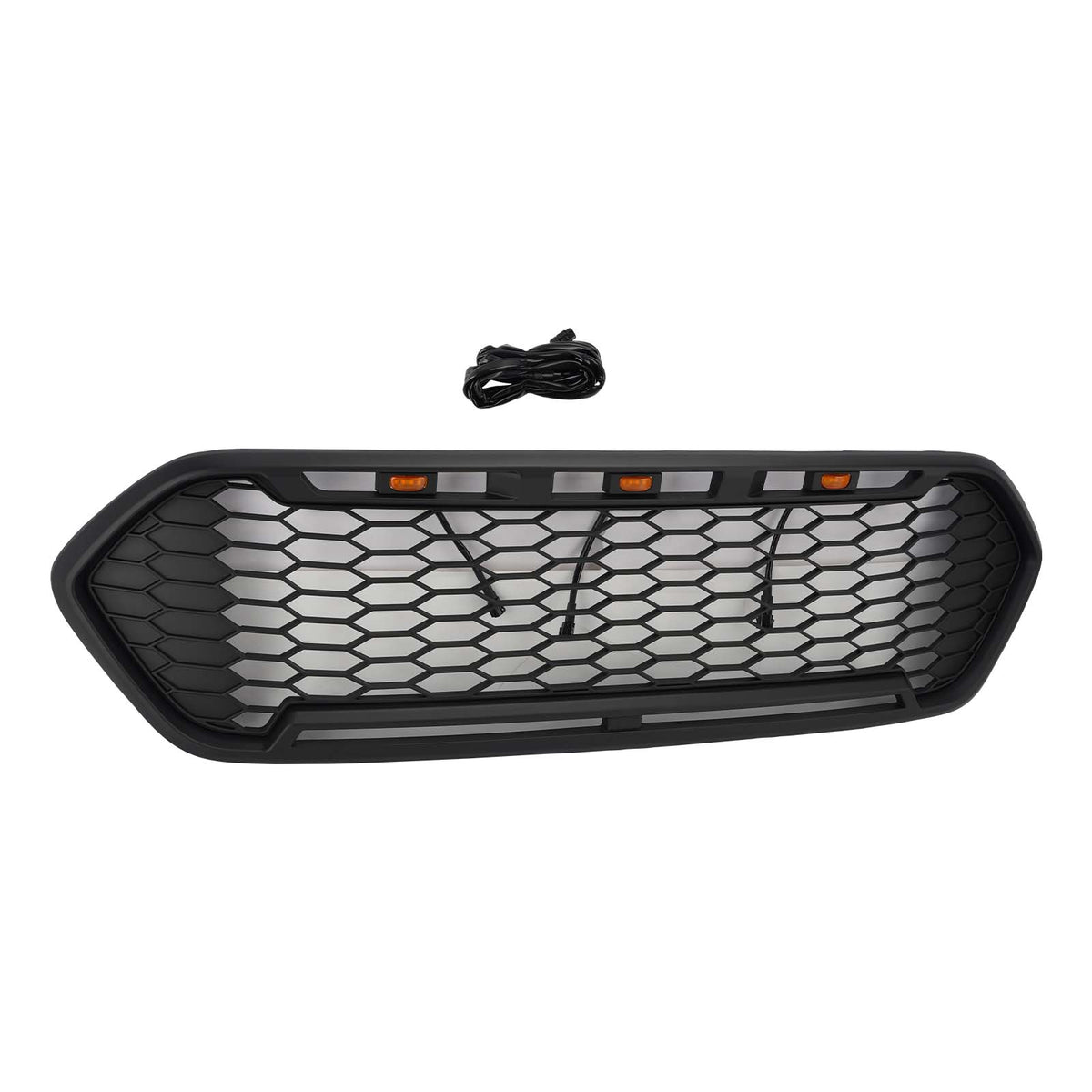 Mattschwarzer Frontstoßstangengrill für Ford Transit Custom Trail 2018–2023 mit 3 LEDs