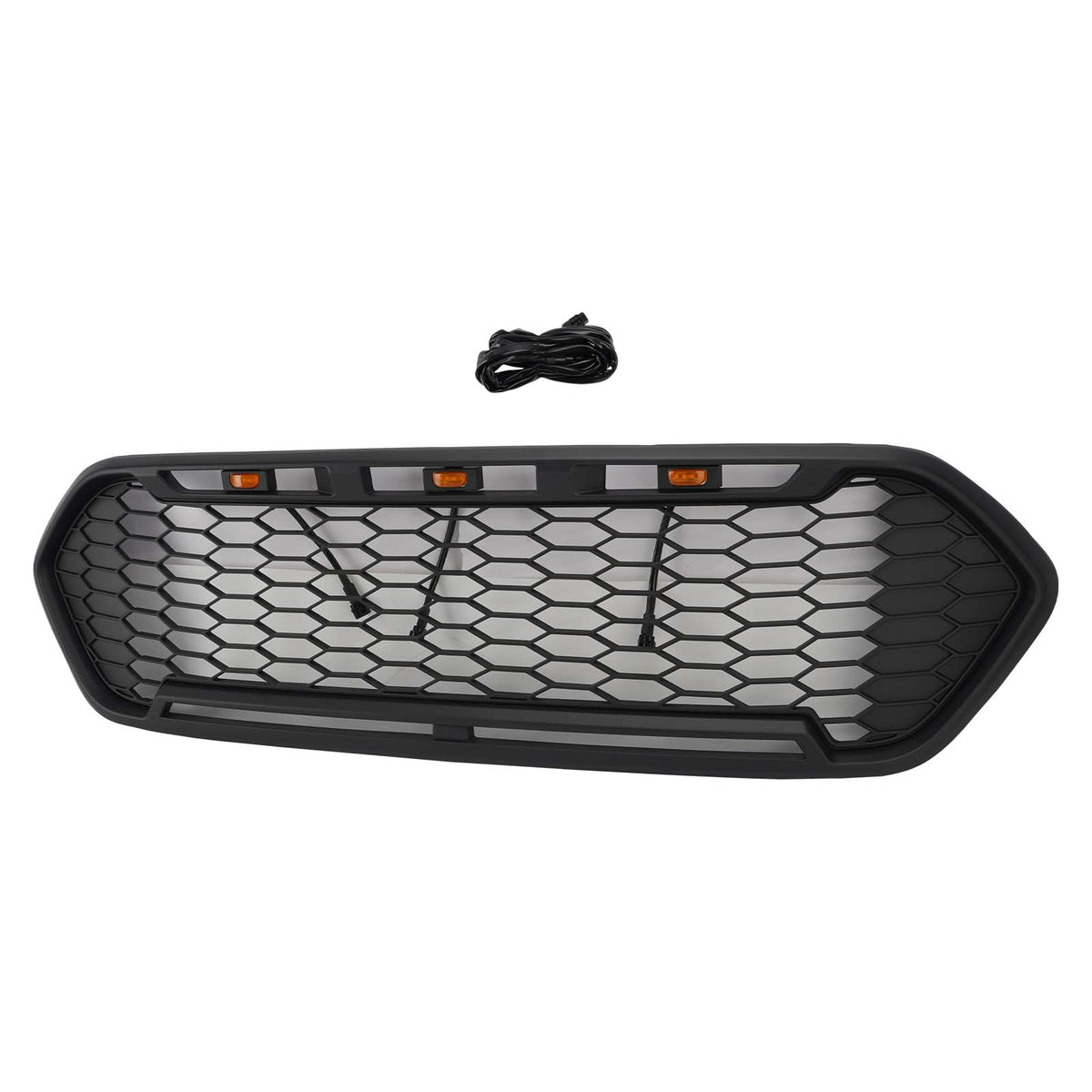 Mattschwarzer Frontstoßstangengrill für Ford Transit Custom Trail 2018–2023 mit 3 LEDs